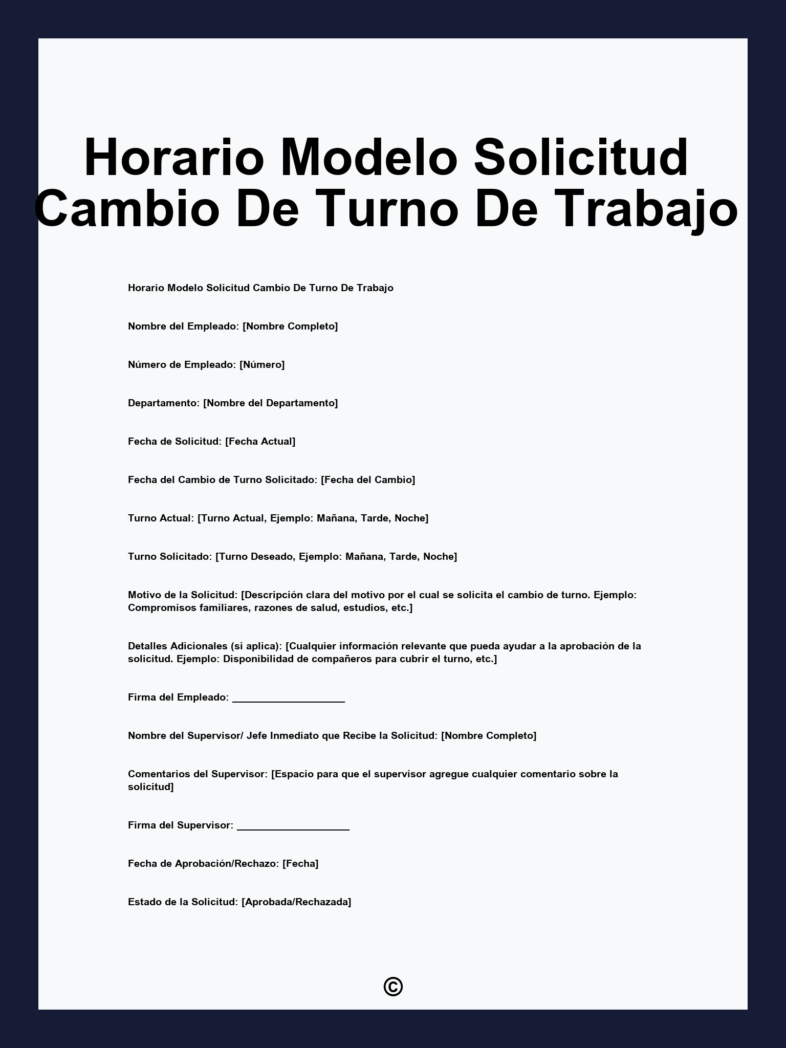 Horario Modelo Solicitud Cambio De Turno De Trabajo