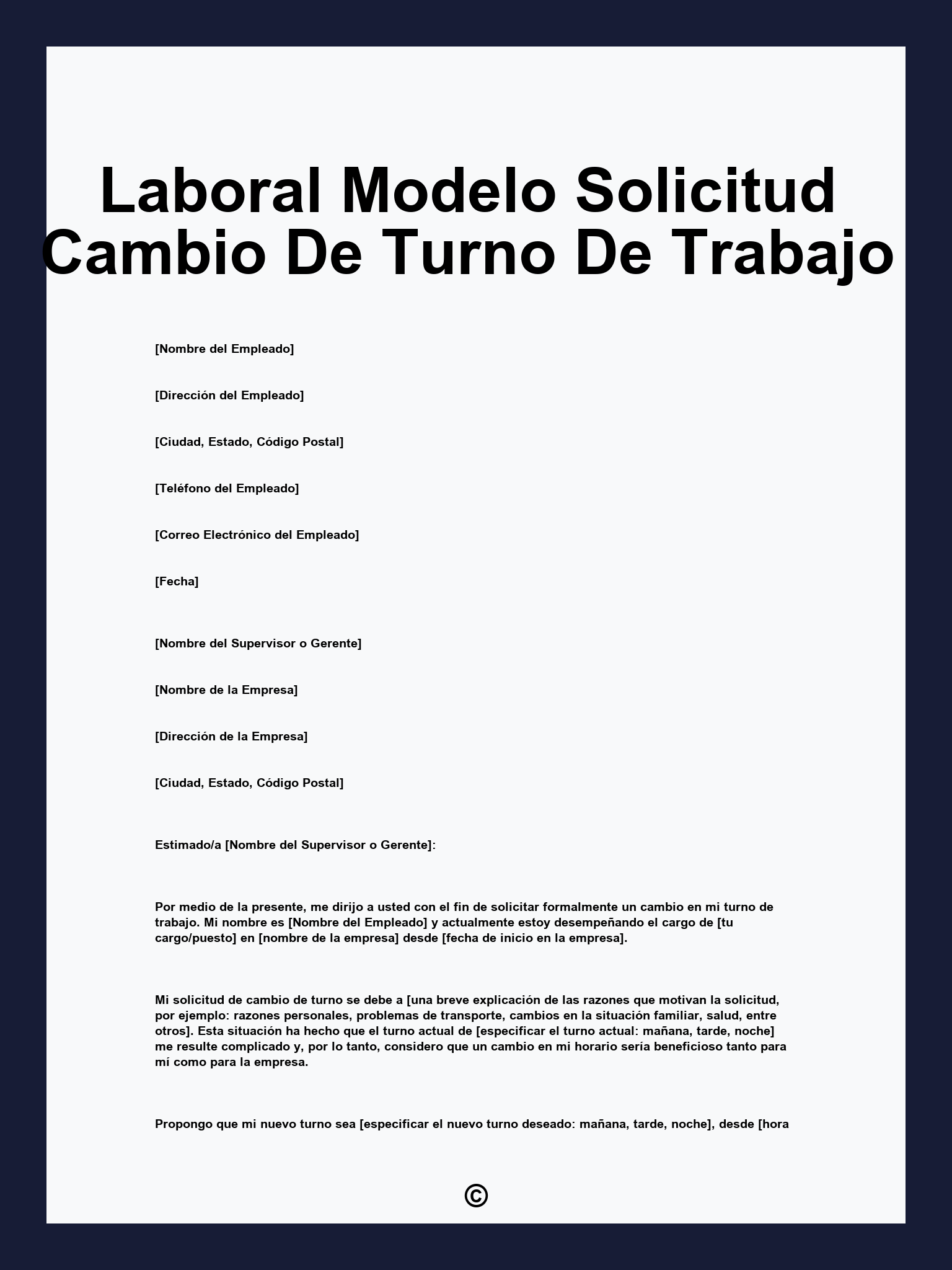 Laboral Modelo Solicitud Cambio De Turno De Trabajo