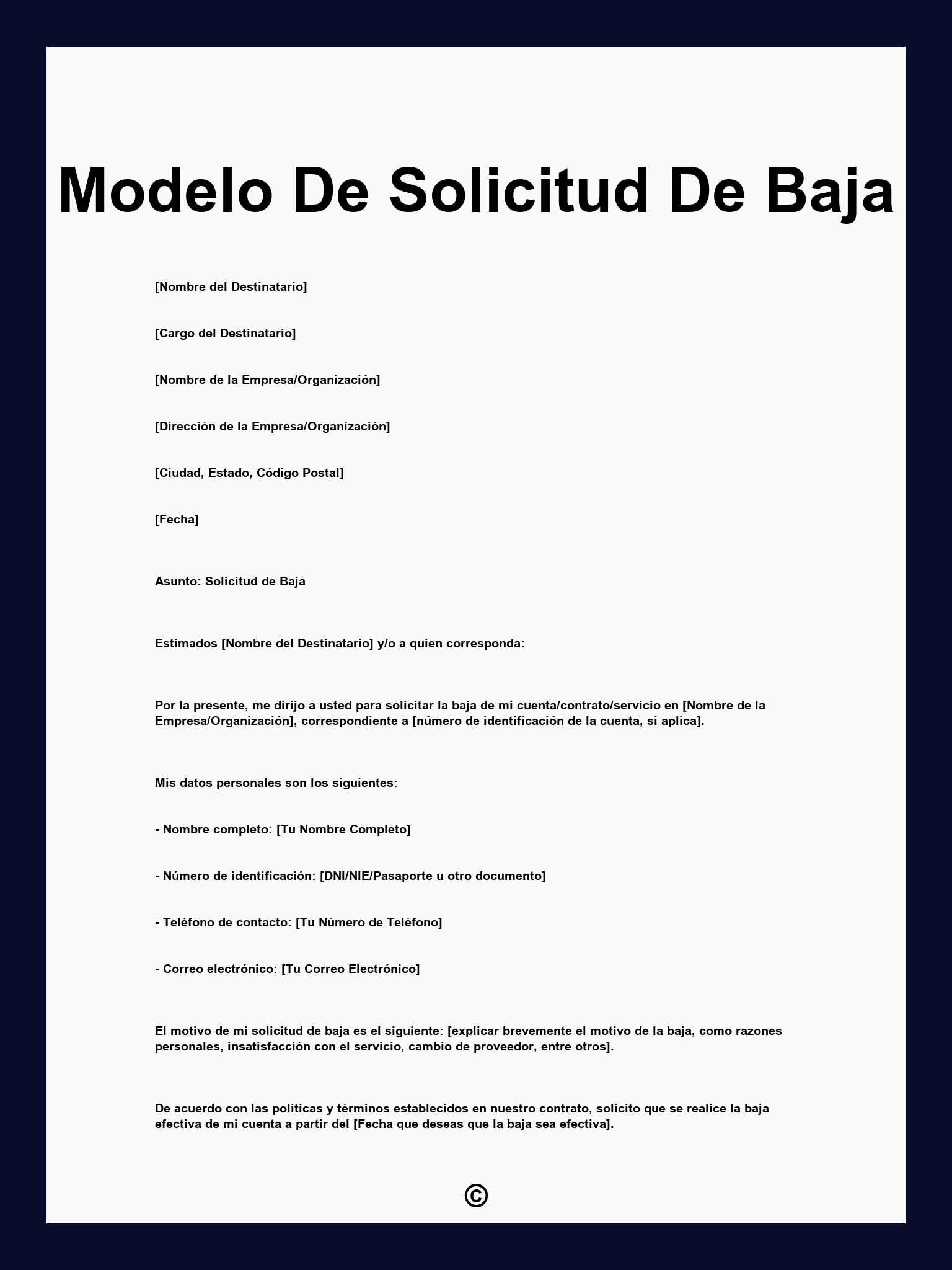 Modelo De Solicitud De Baja