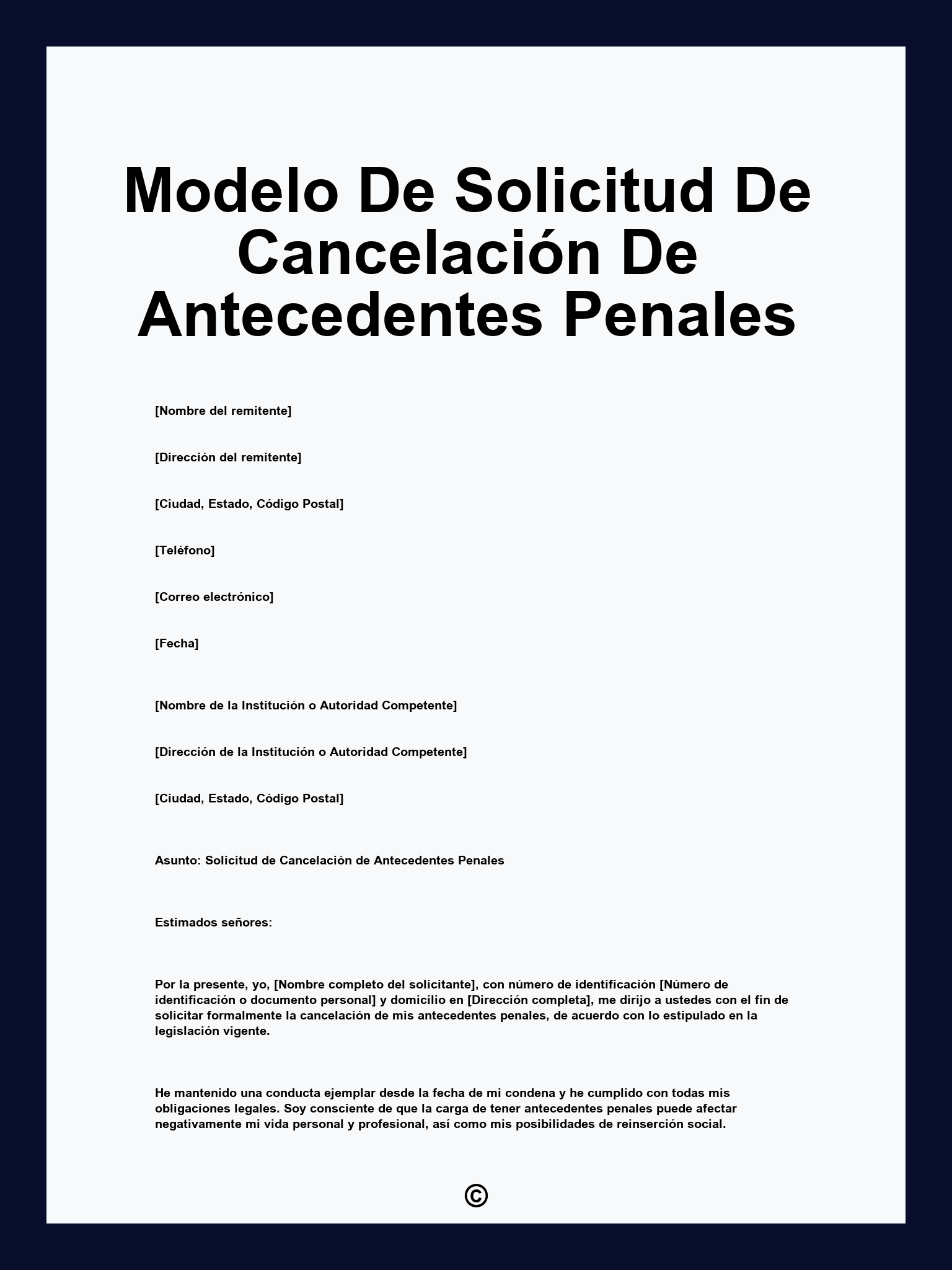 Modelo De Solicitud De Cancelación De Antecedentes Penales