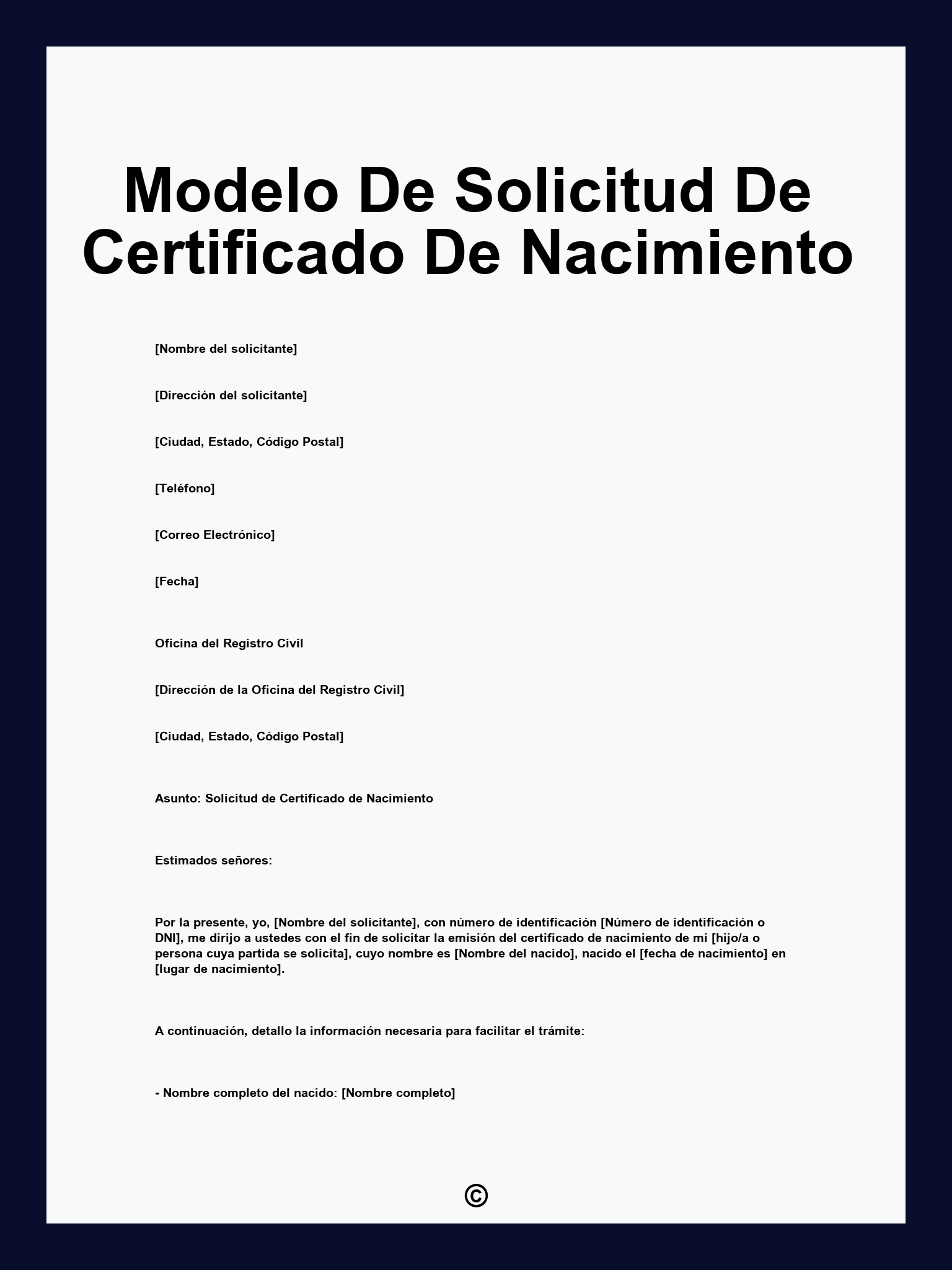 Modelo De Solicitud De Certificado De Nacimiento