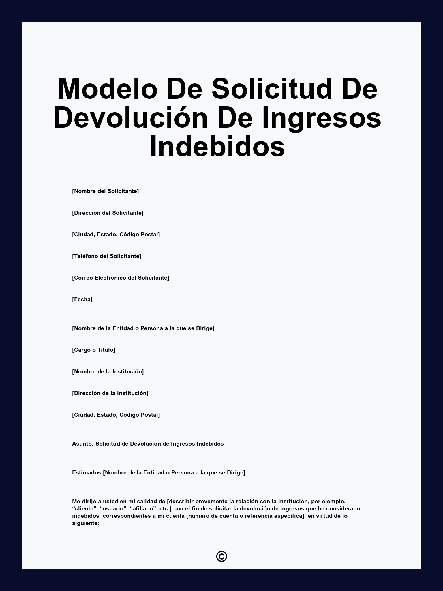 Modelo De Solicitud De Devolución De Ingresos Indebidos