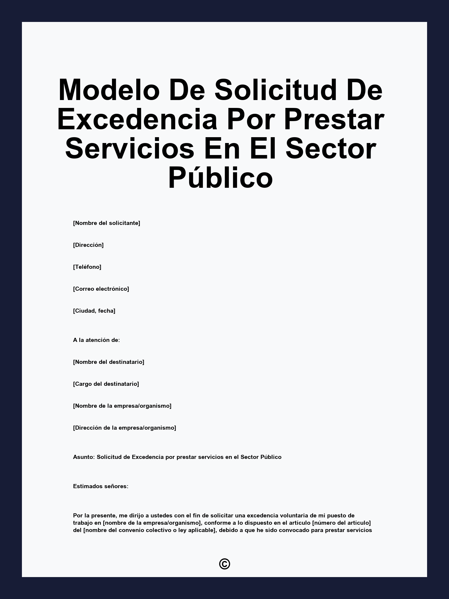 Modelo De Solicitud De Excedencia Por Prestar Servicios En El Sector Público