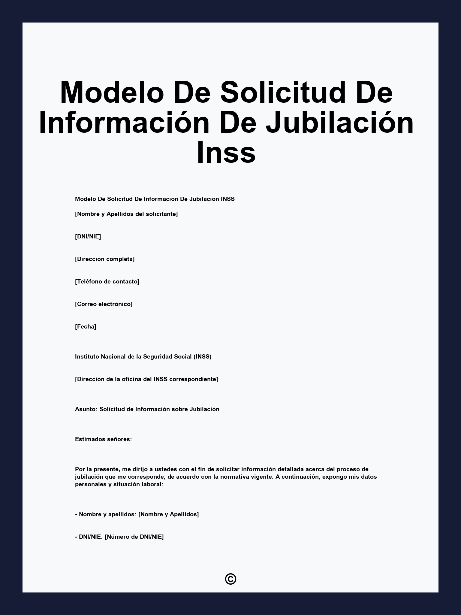 Modelo De Solicitud De Información De Jubilación Inss