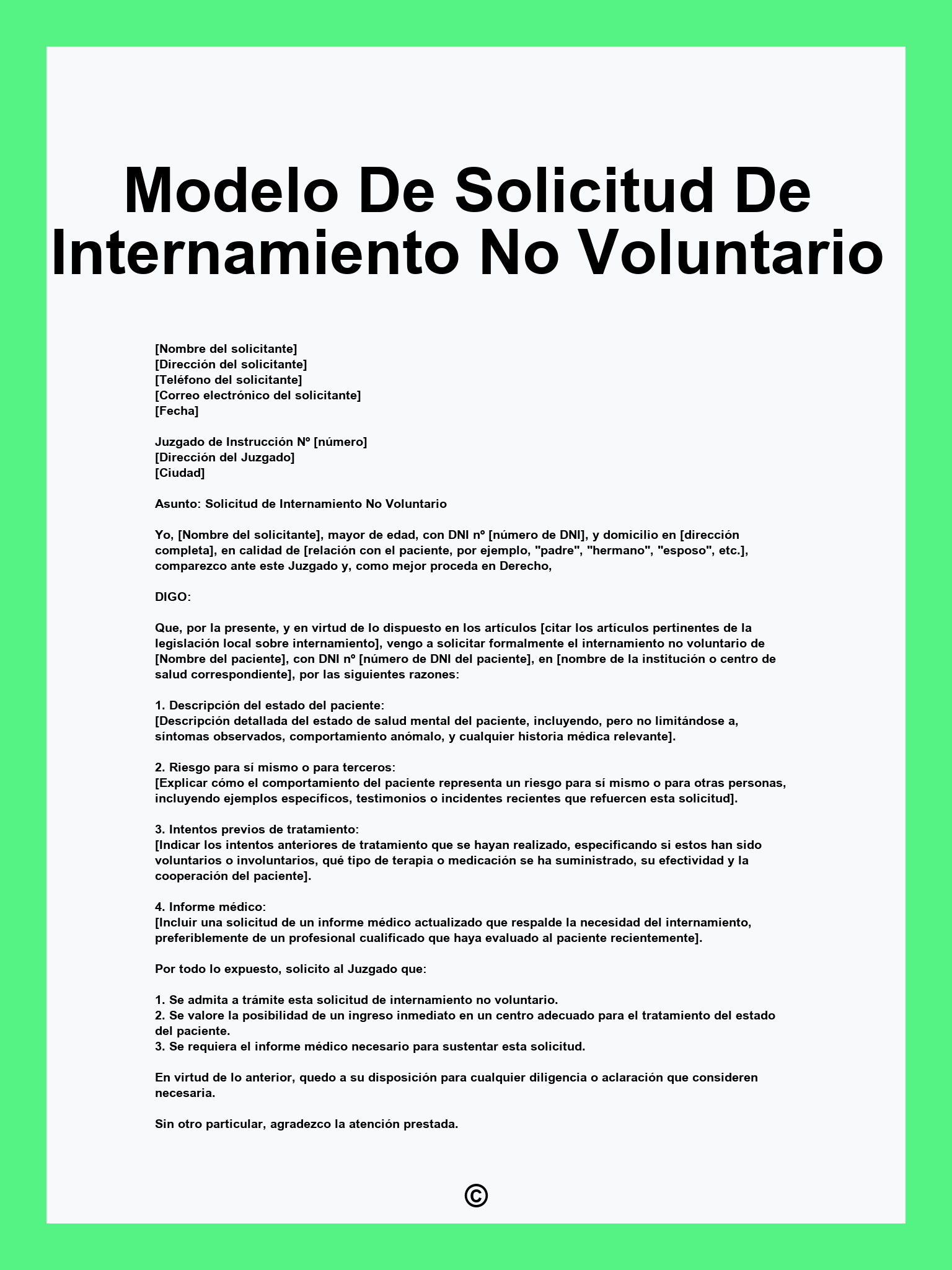 Modelo De Solicitud De Internamiento No Voluntario