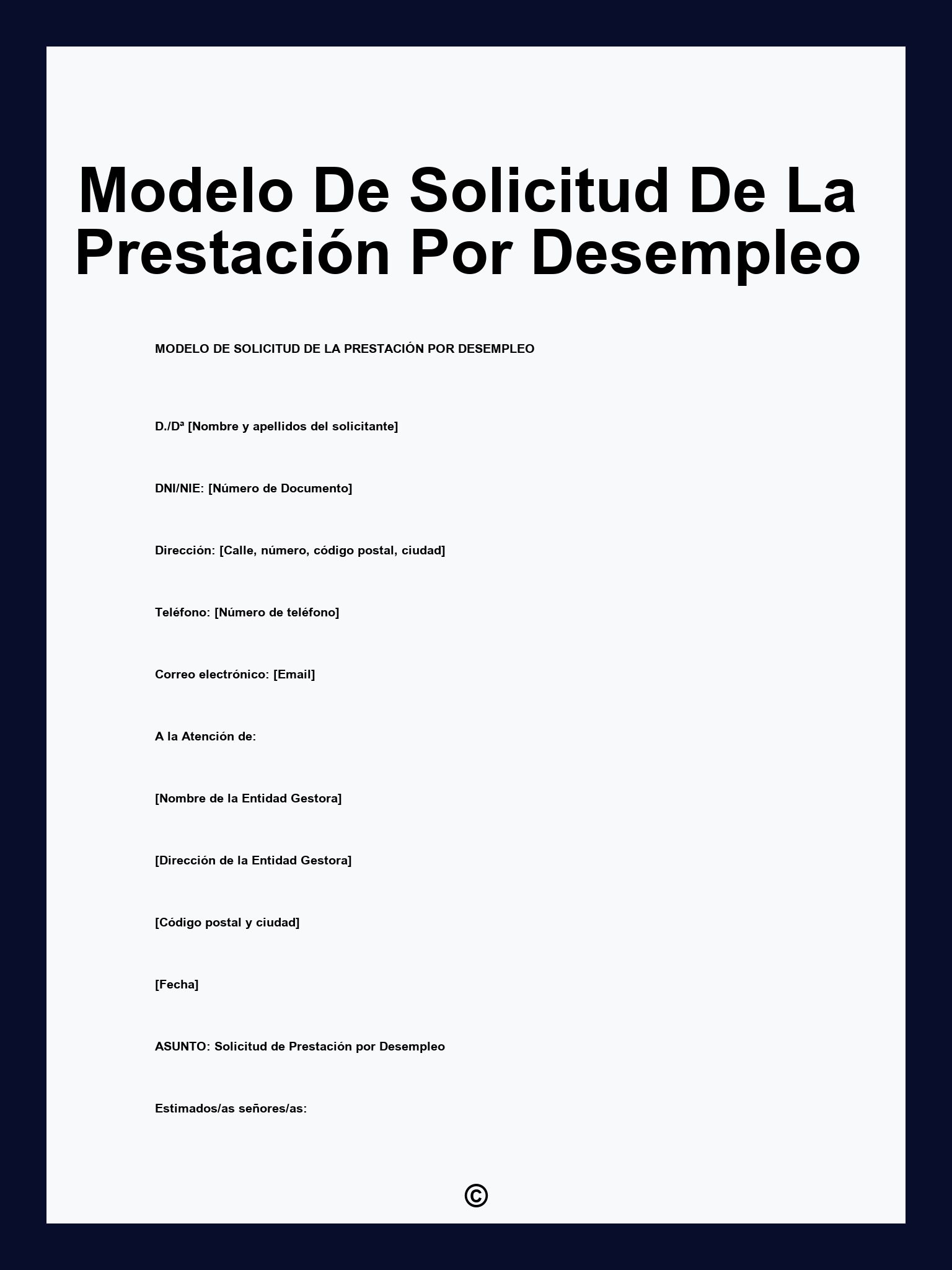 Modelo De Solicitud De La Prestación Por Desempleo
