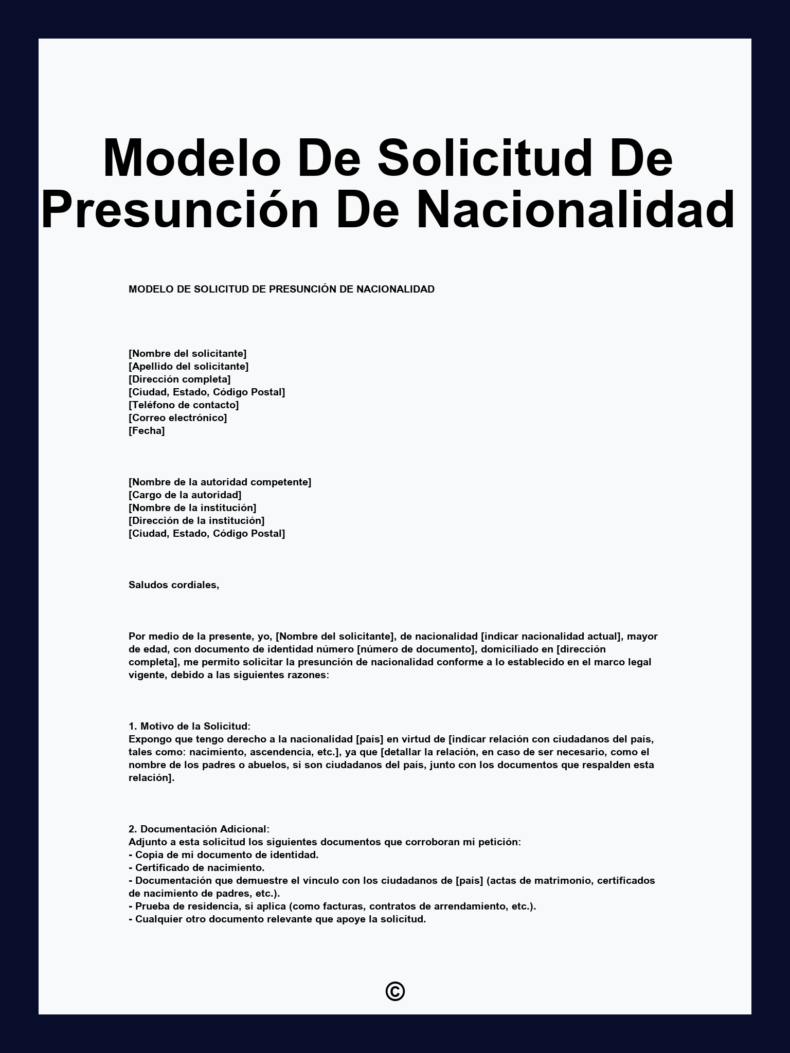 Modelo De Solicitud De Presunción De Nacionalidad