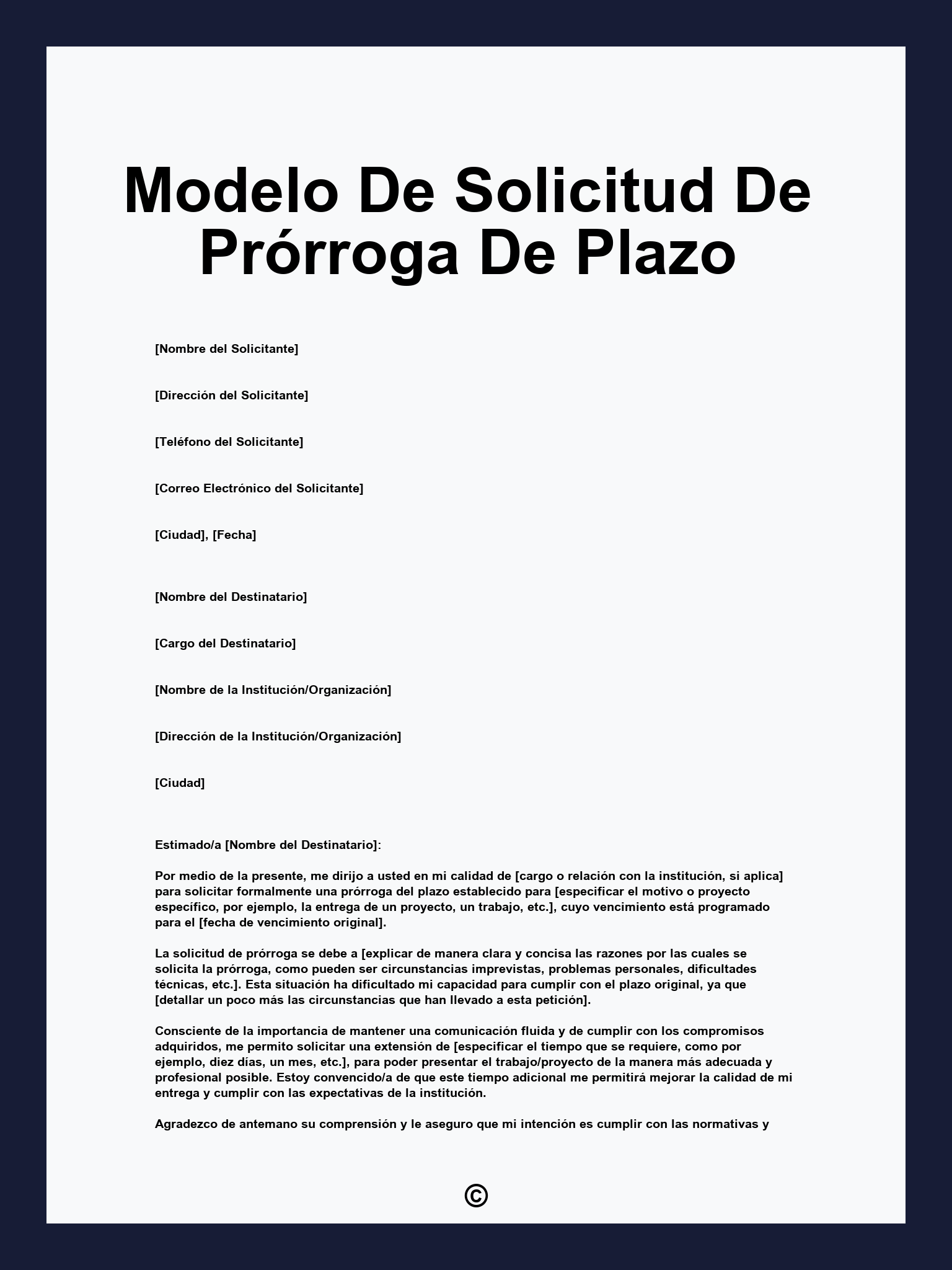 Modelo De Solicitud De Prórroga De Plazo