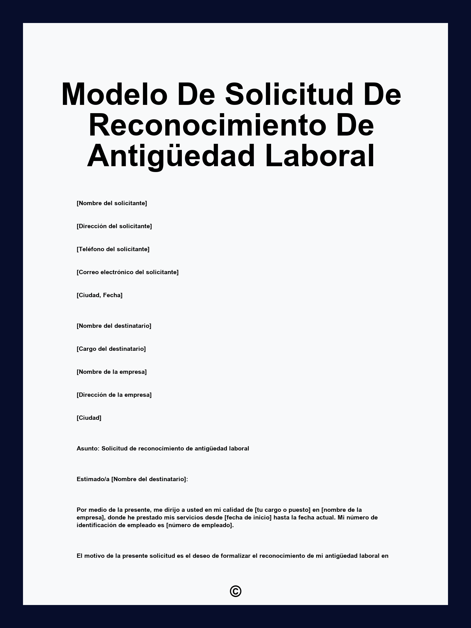 Modelo De Solicitud De Reconocimiento De Antigüedad Laboral