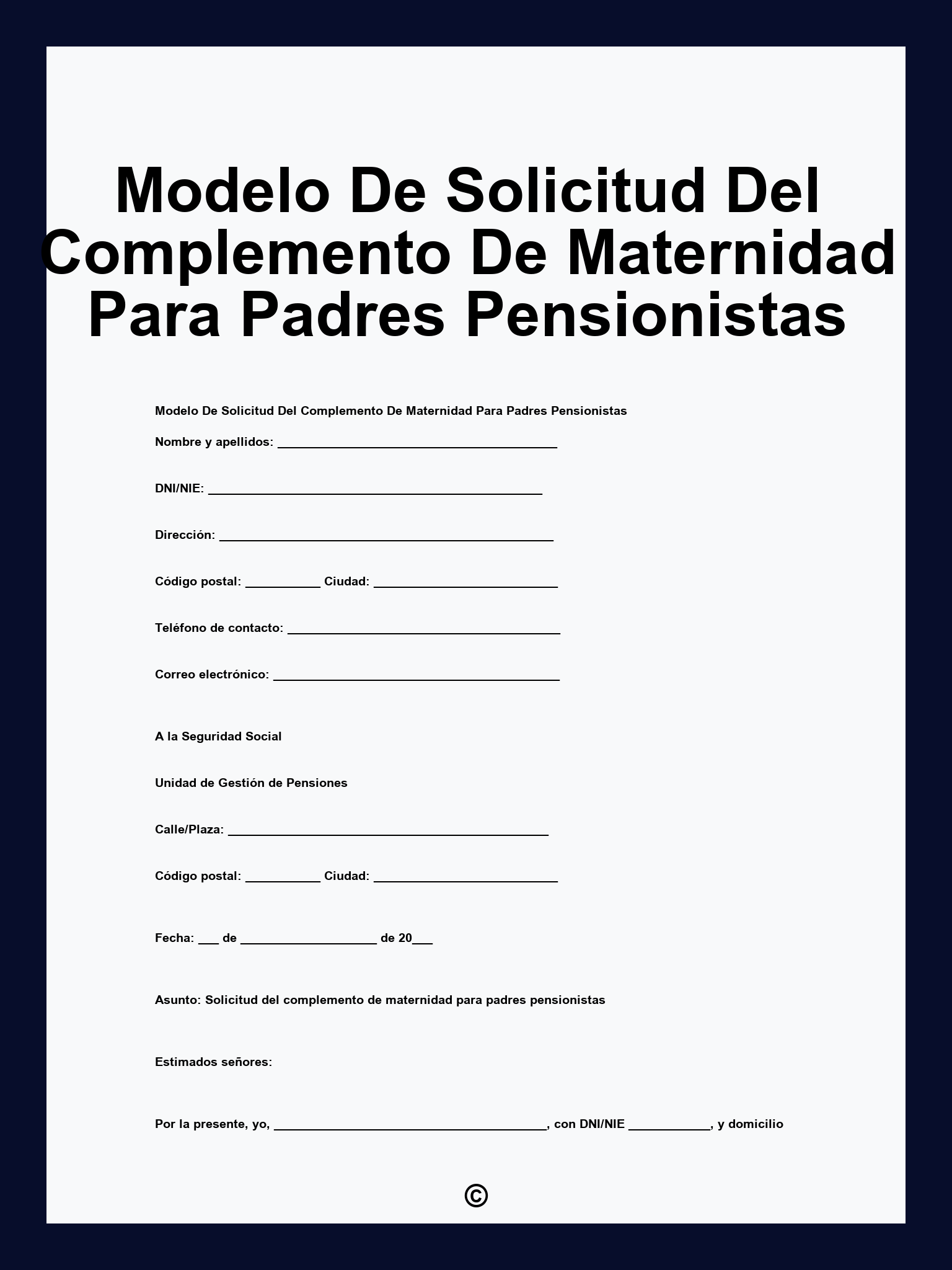 Modelo De Solicitud Del Complemento De Maternidad Para Padres Pensionistas