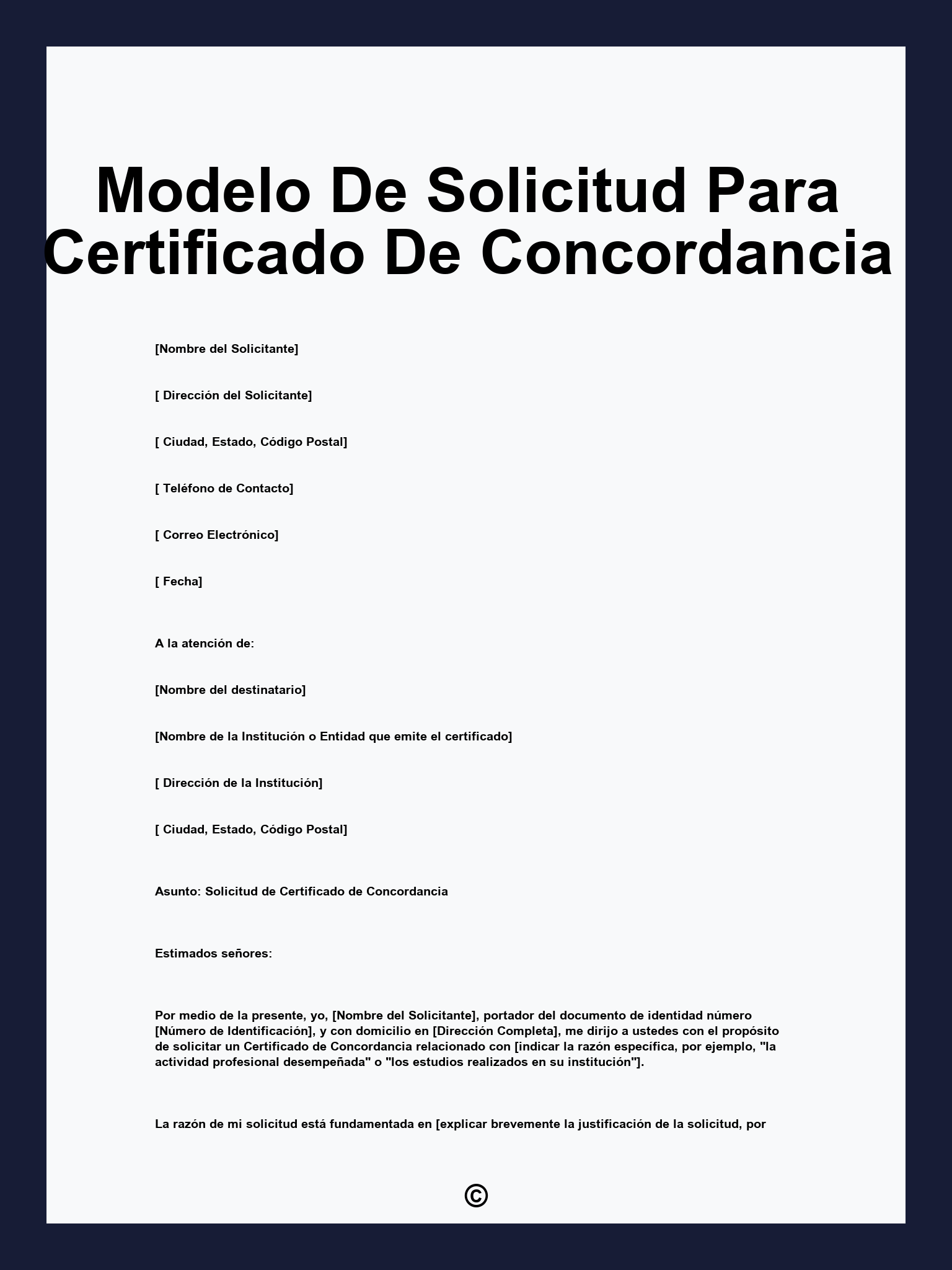 Modelo De Solicitud Para Certificado De Concordancia
