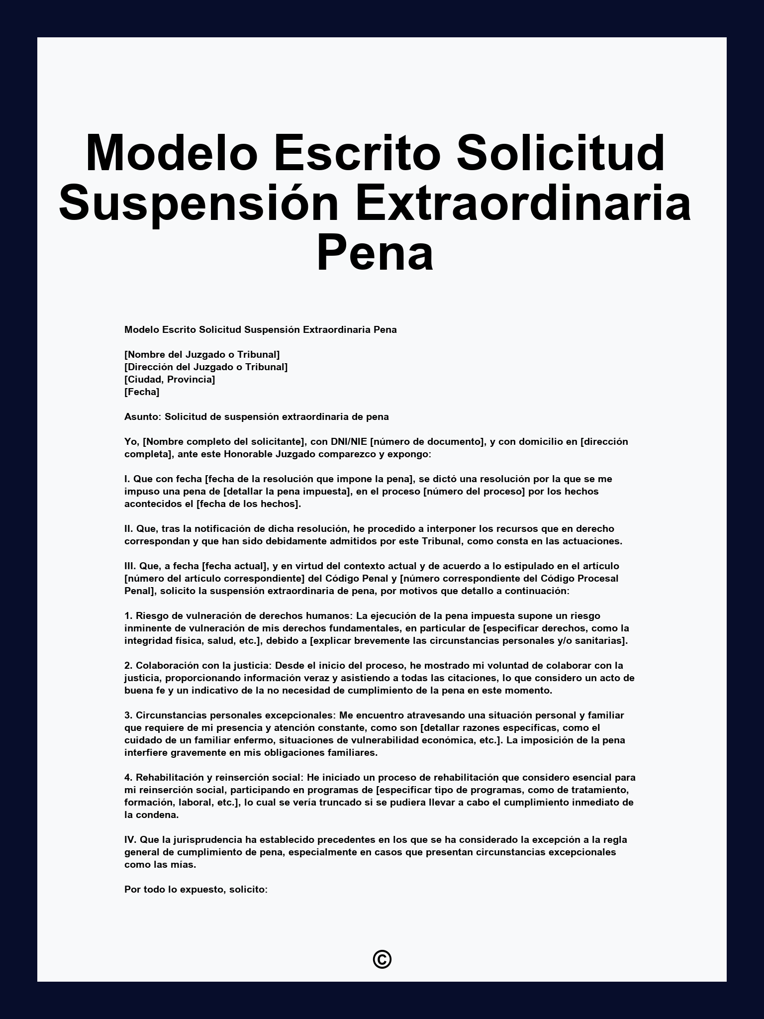 Modelo Escrito Solicitud Suspensión Extraordinaria Pena