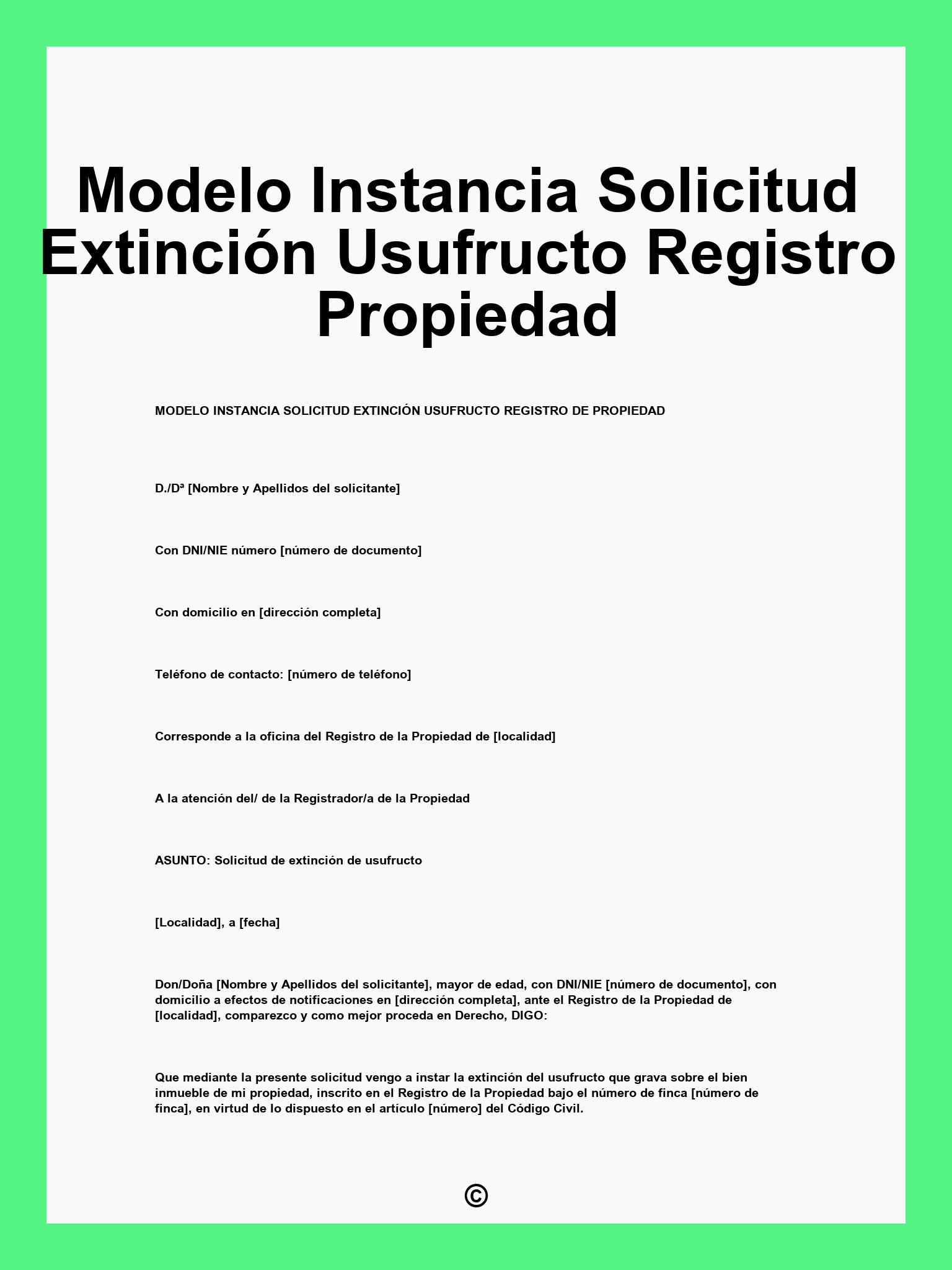 Modelo Instancia Solicitud Extinción Usufructo Registro Propiedad