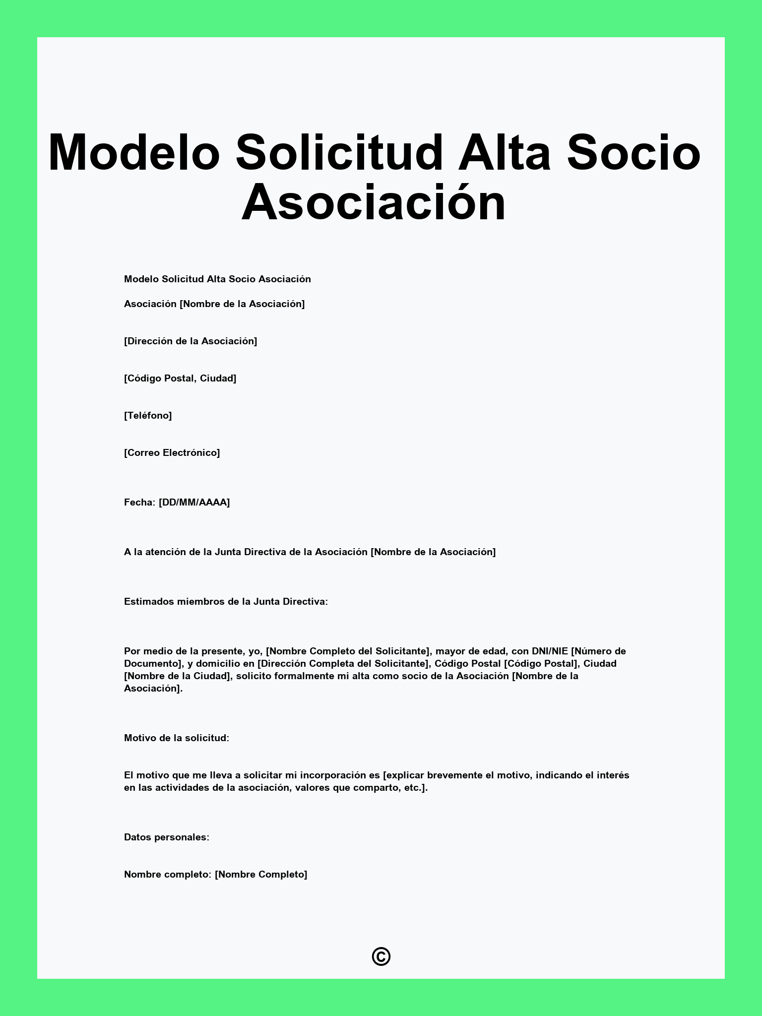 Modelo Solicitud Alta Socio Asociación