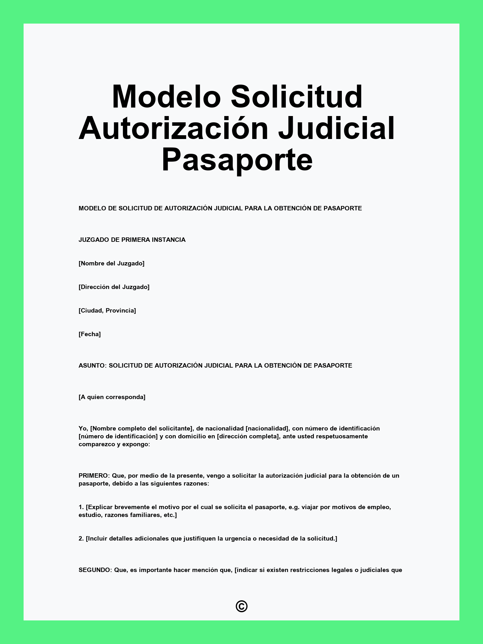 Modelo Solicitud Autorización Judicial Pasaporte