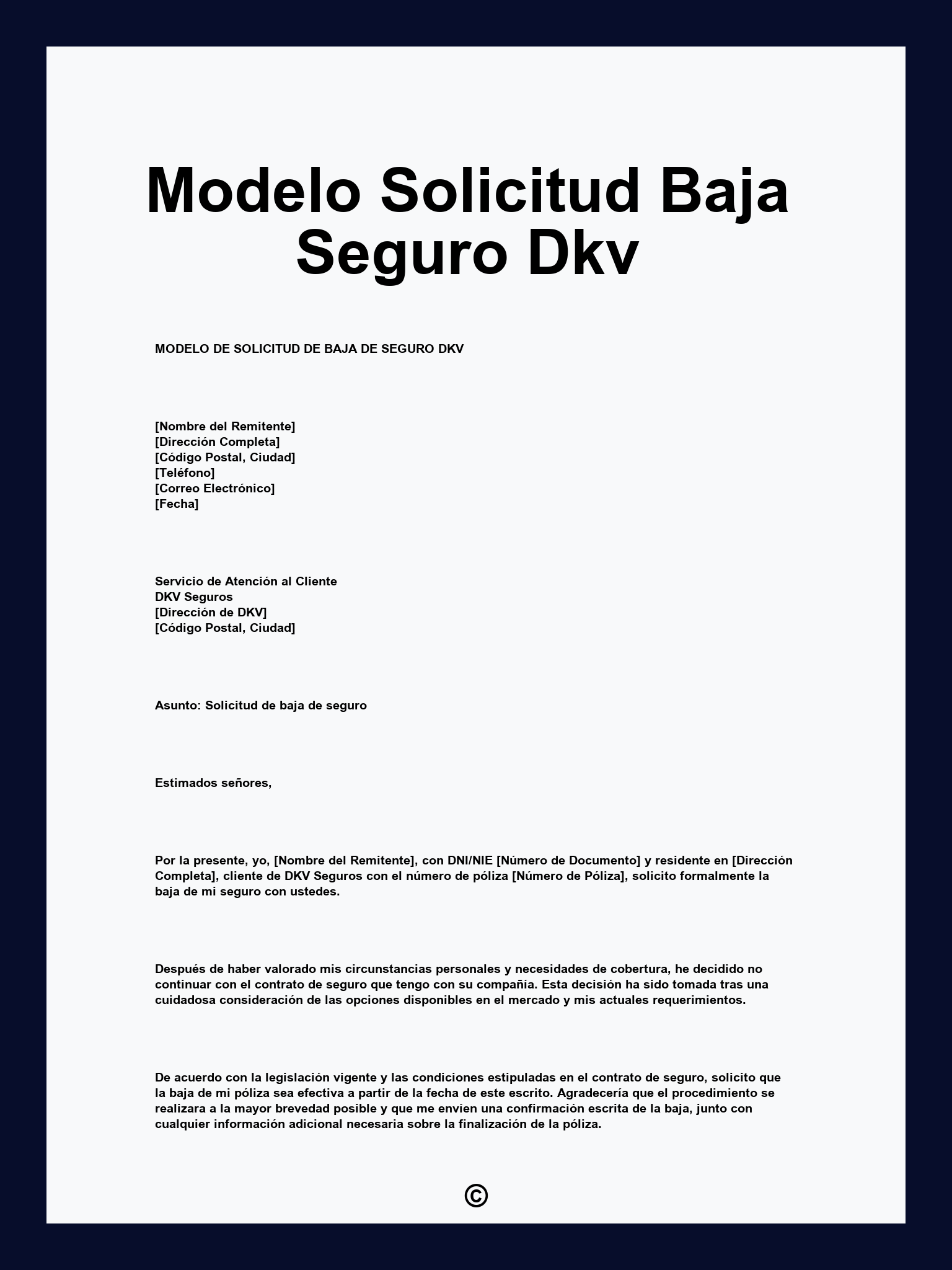 Modelo Solicitud Baja Seguro Dkv