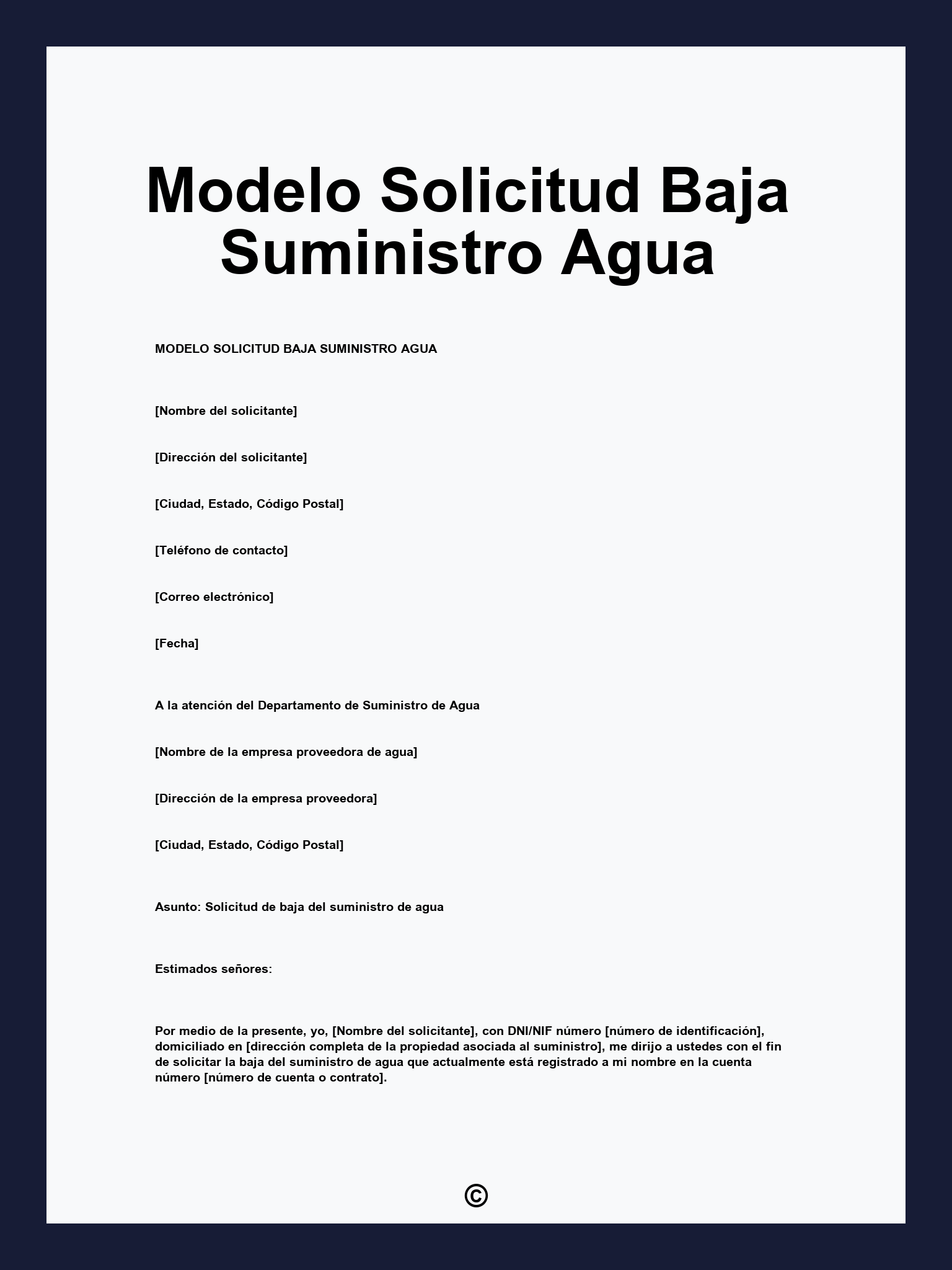 Modelo Solicitud Baja Suministro Agua