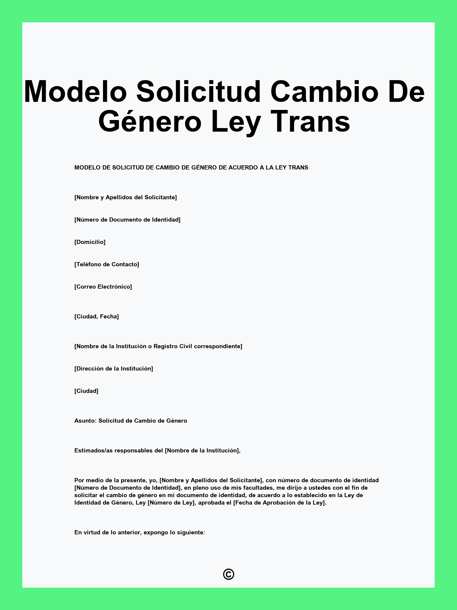Modelo Solicitud Cambio De Género Ley Trans