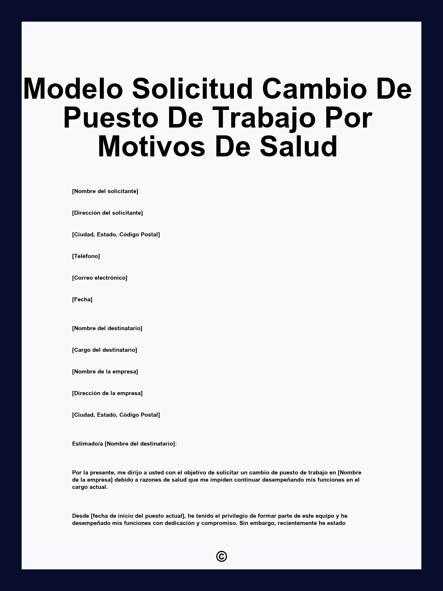 Modelo Solicitud Cambio De Puesto De Trabajo Por Motivos De Salud