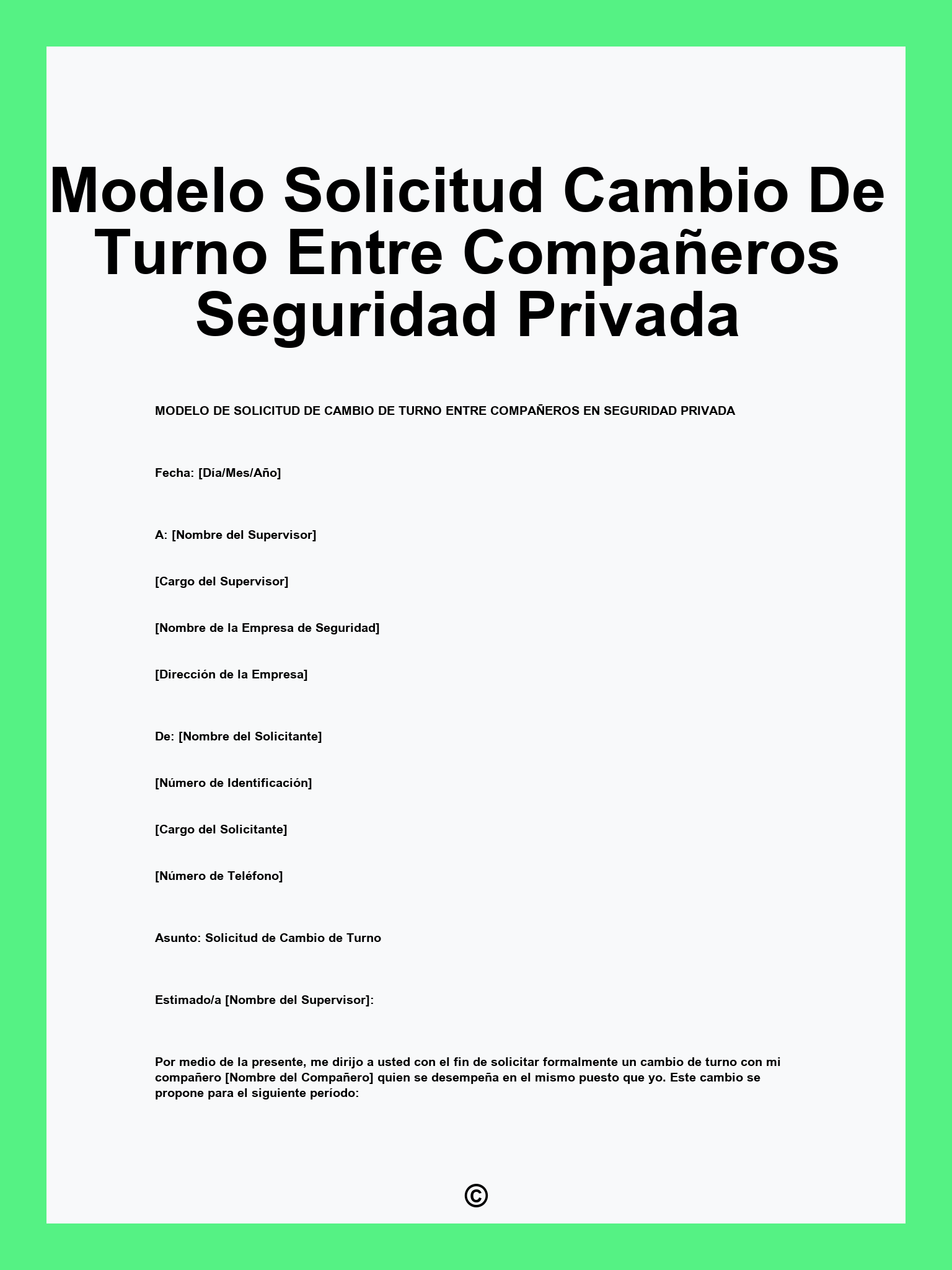 Modelo Solicitud Cambio De Turno Entre Compañeros Seguridad Privada