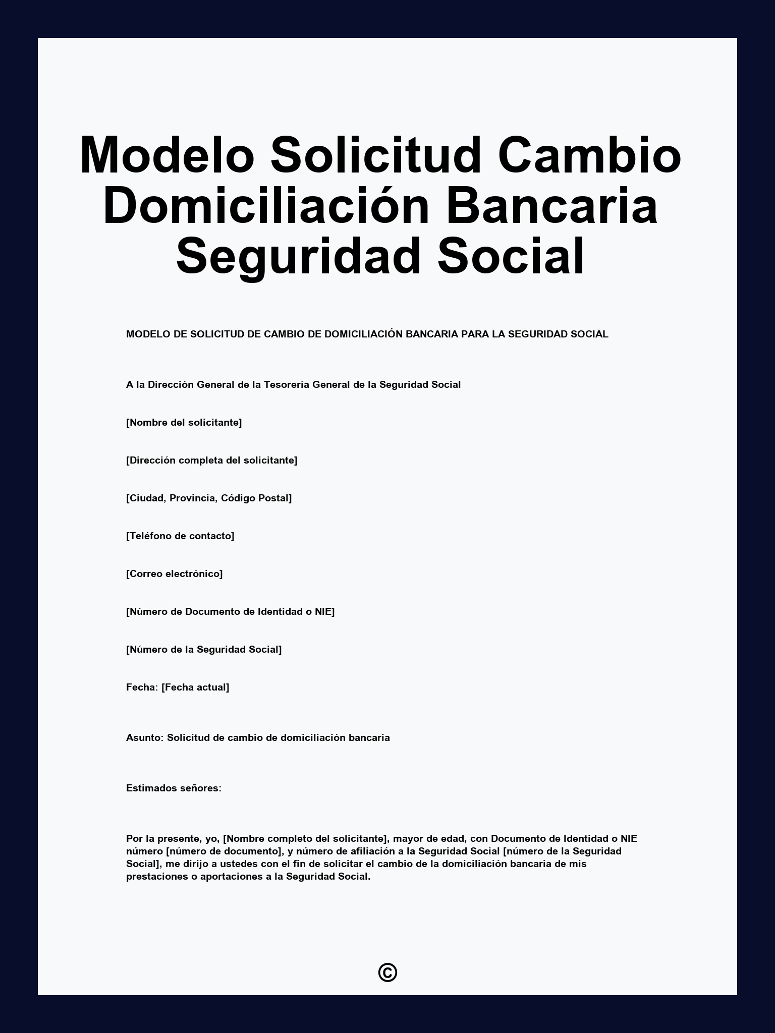 Modelo Solicitud Cambio Domiciliación Bancaria Seguridad Social