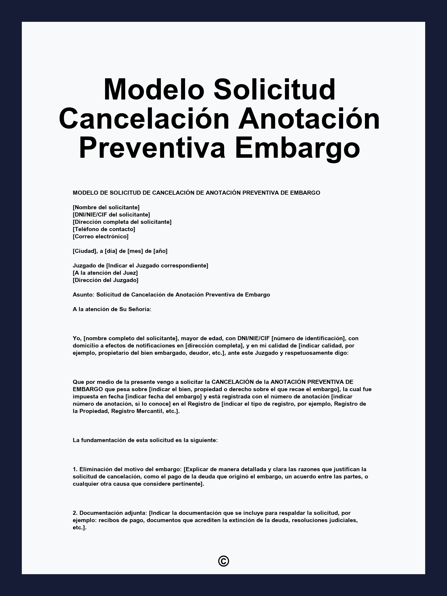 Modelo Solicitud Cancelación Anotación Preventiva Embargo