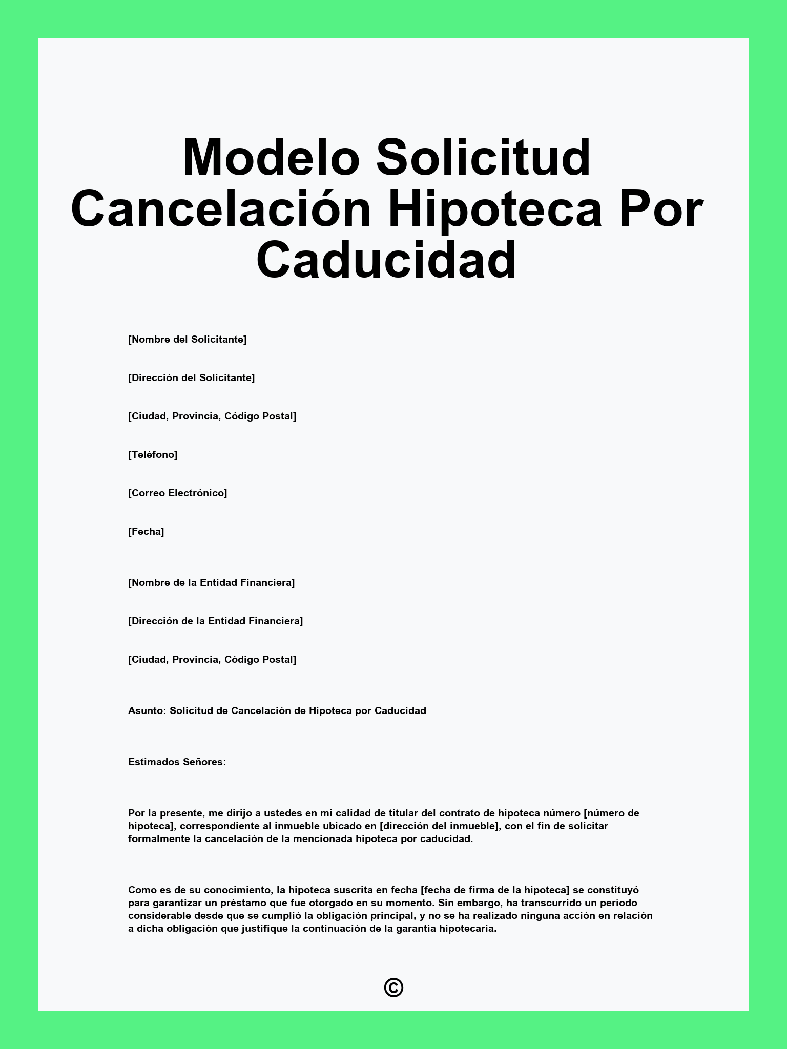 Modelo Solicitud Cancelación Hipoteca Por Caducidad
