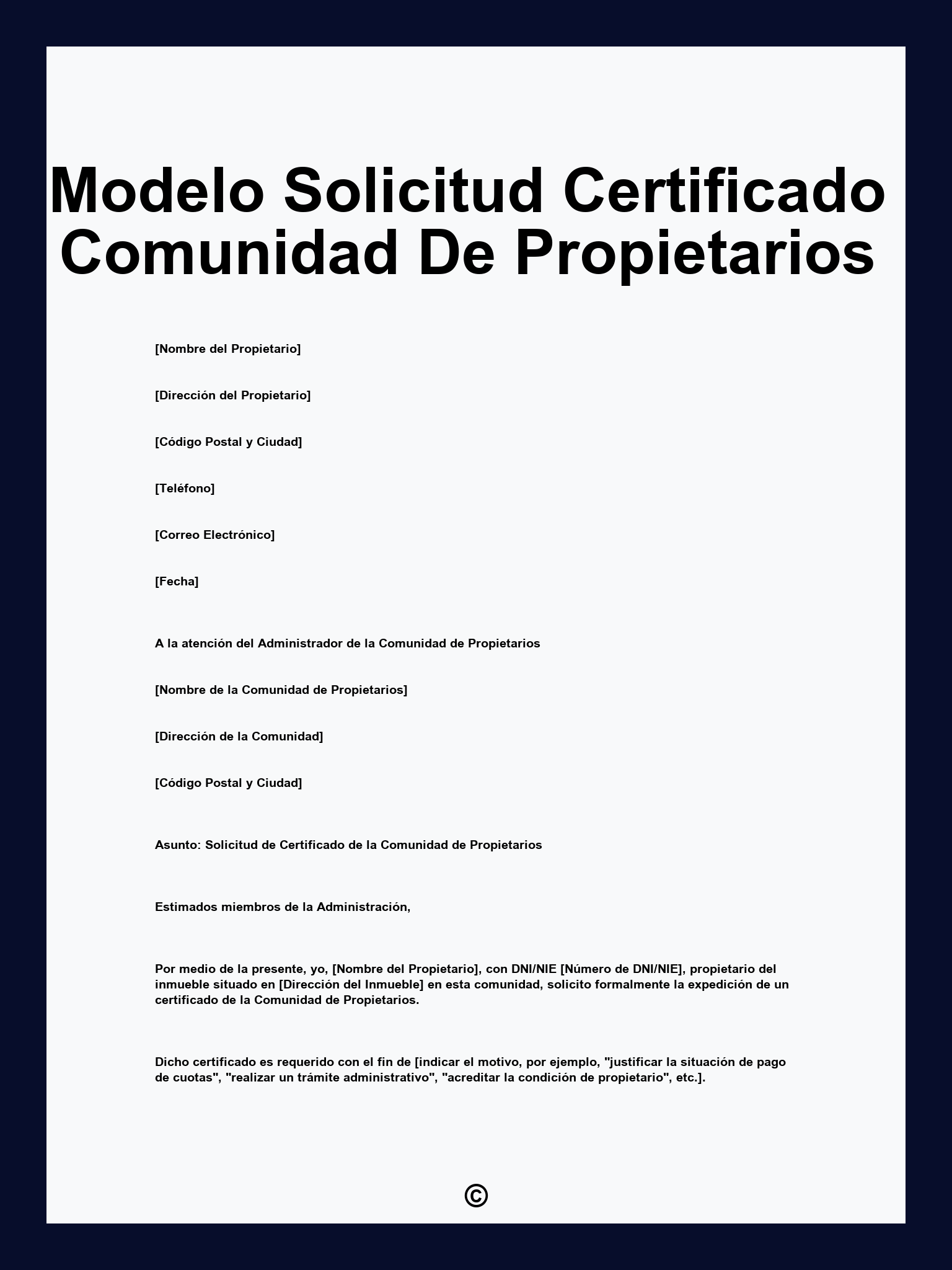 Modelo Solicitud Certificado Comunidad De Propietarios
