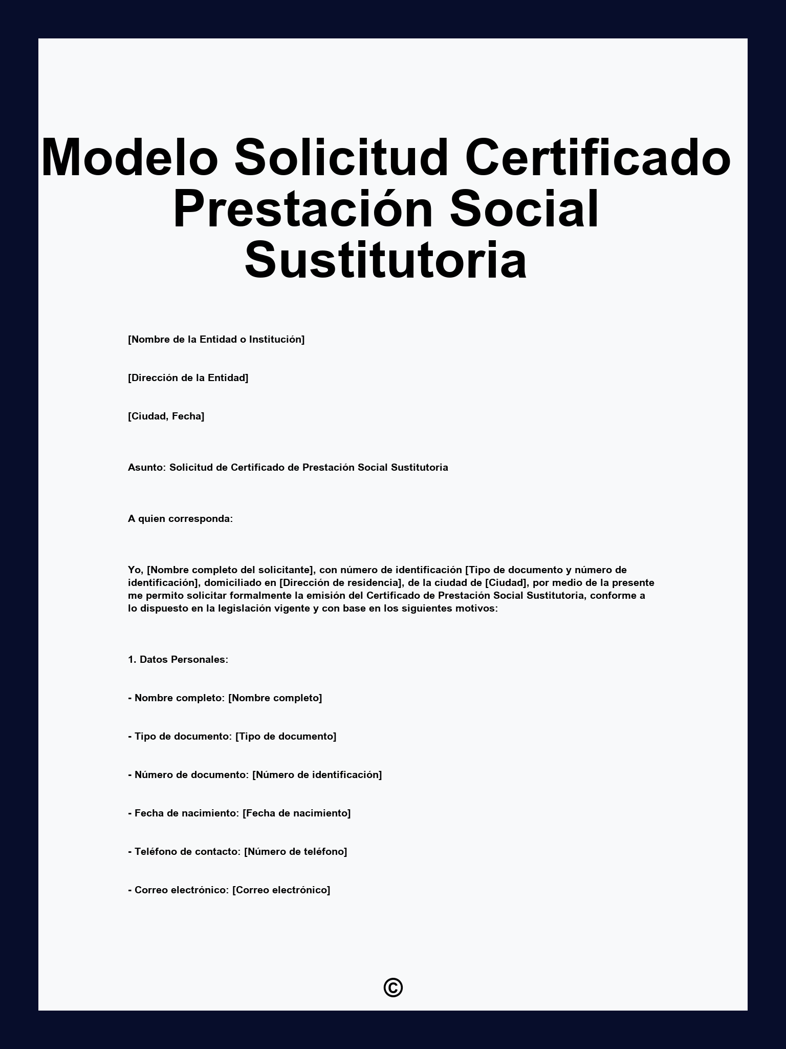 Modelo Solicitud Certificado Prestación Social Sustitutoria