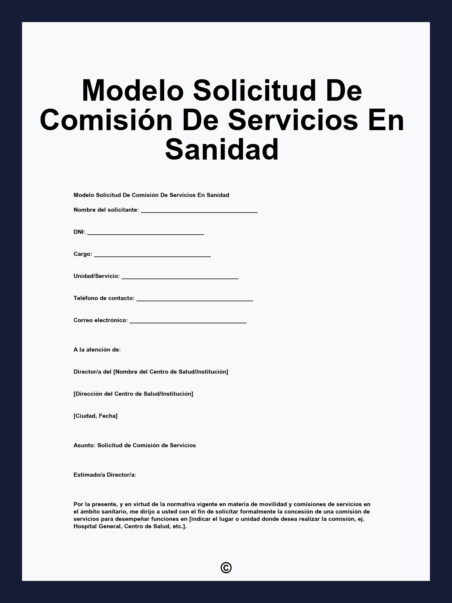 Modelo Solicitud De Comisión De Servicios En Sanidad