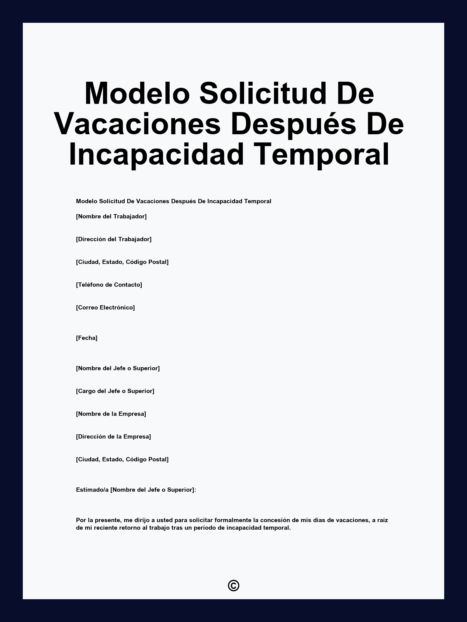Modelo Solicitud De Vacaciones Después De Incapacidad Temporal