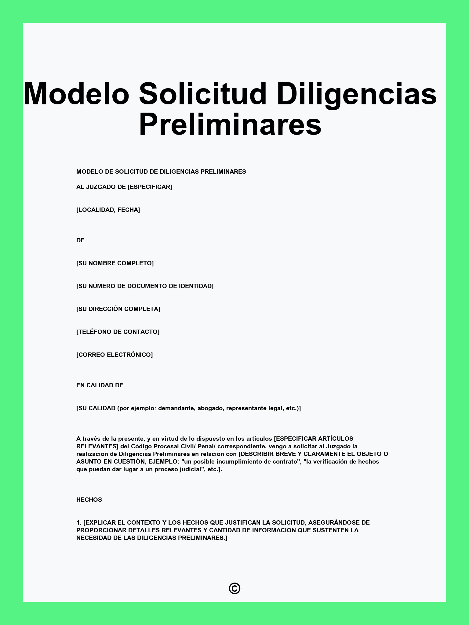 Modelo Solicitud Diligencias Preliminares