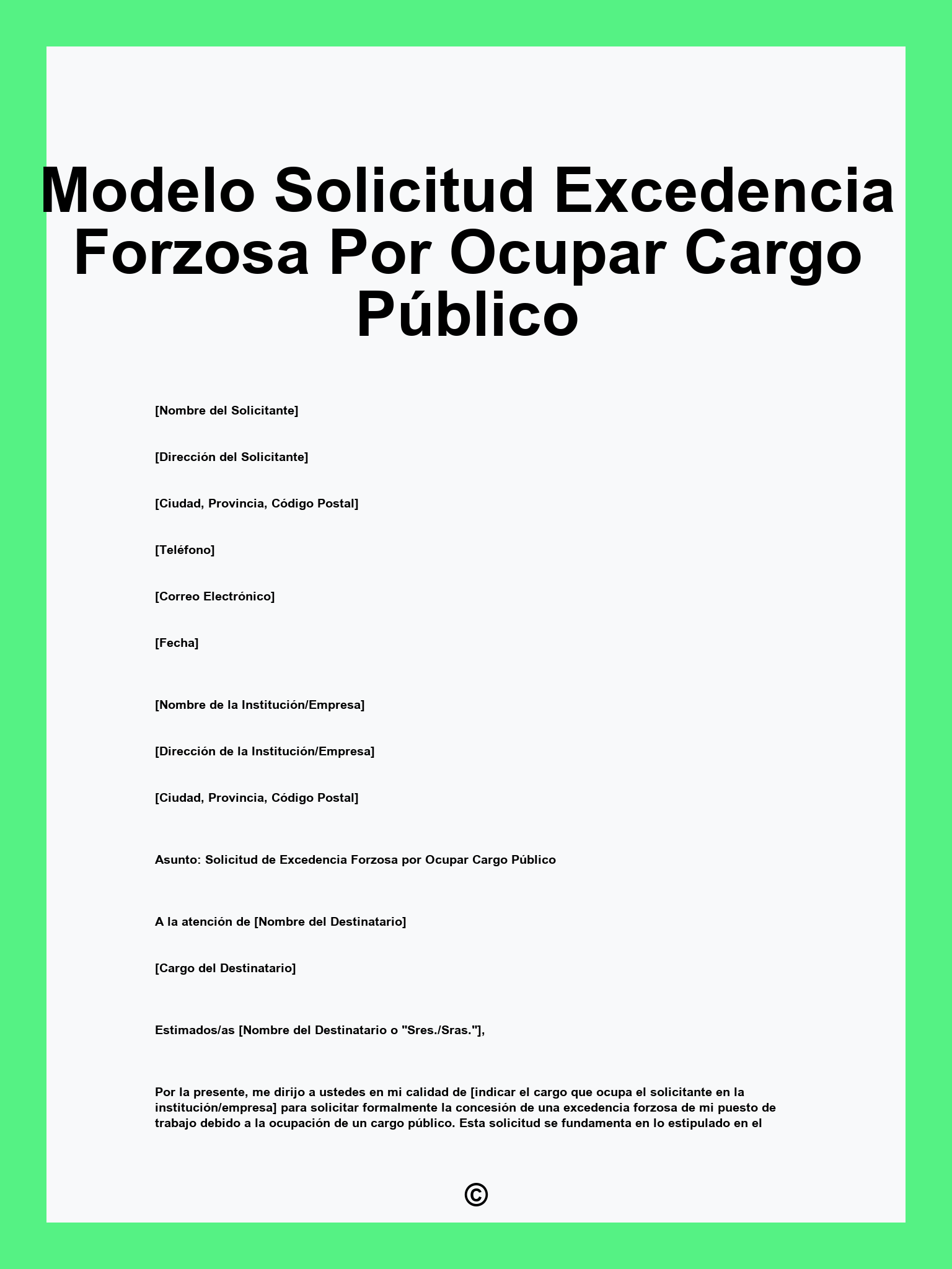 Modelo Solicitud Excedencia Forzosa Por Ocupar Cargo Público