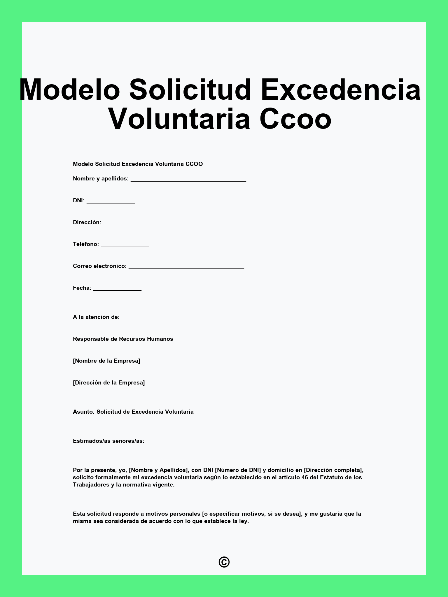 Modelo Solicitud Excedencia Voluntaria Ccoo
