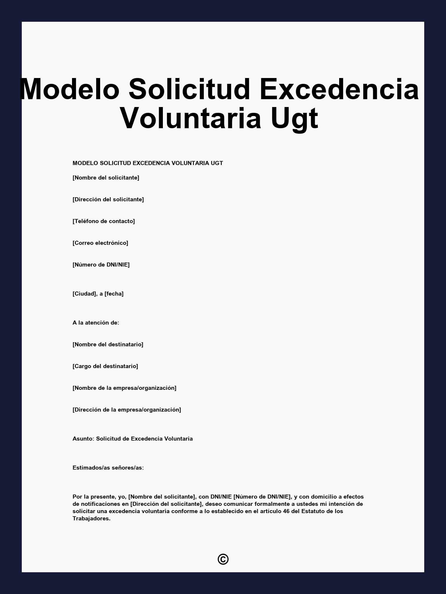 Modelo Solicitud Excedencia Voluntaria Ugt
