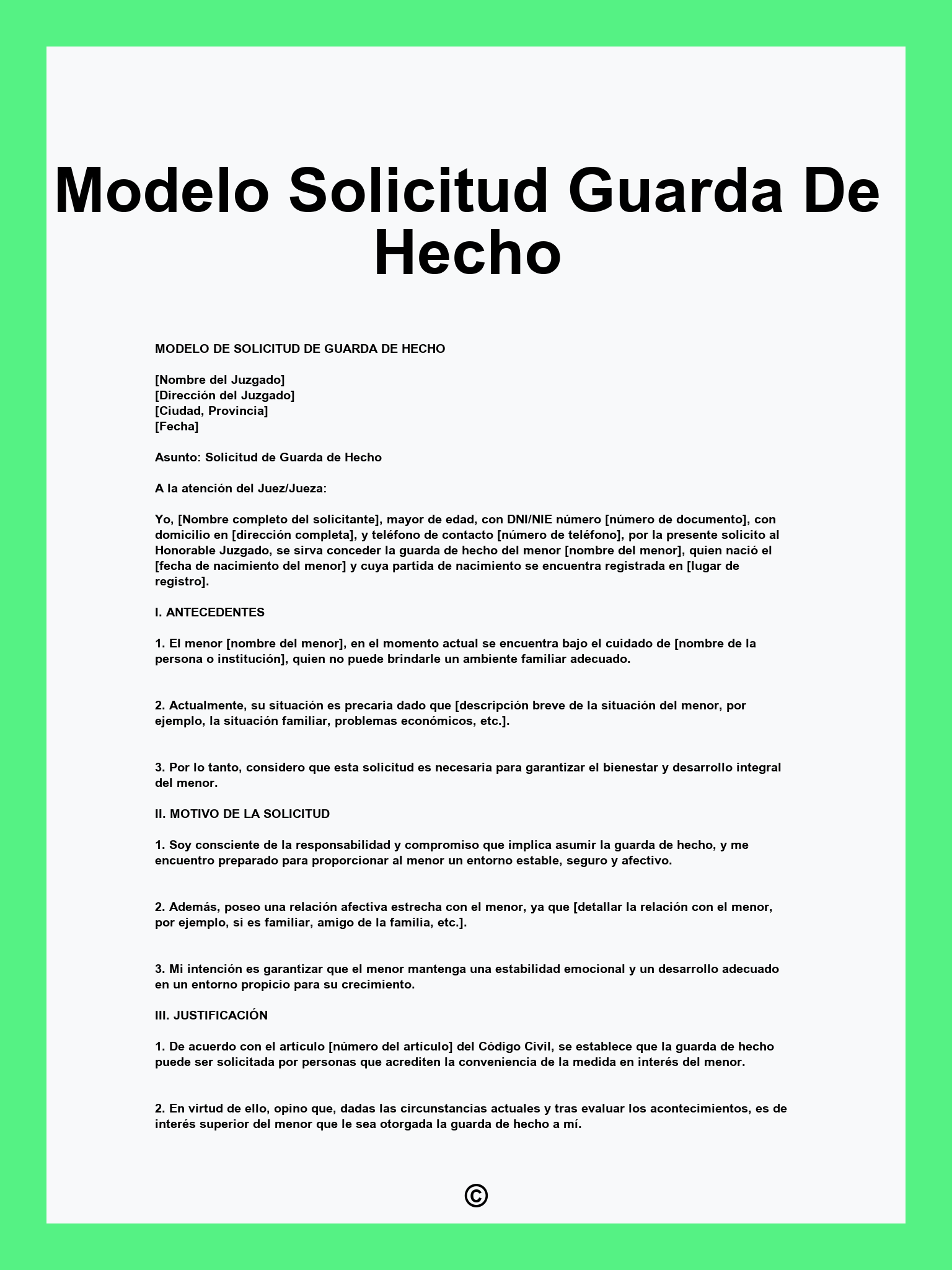 Modelo Solicitud Guarda De Hecho