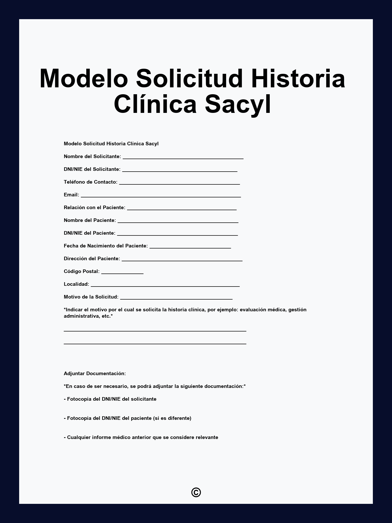 Modelo Solicitud Historia Clínica Sacyl