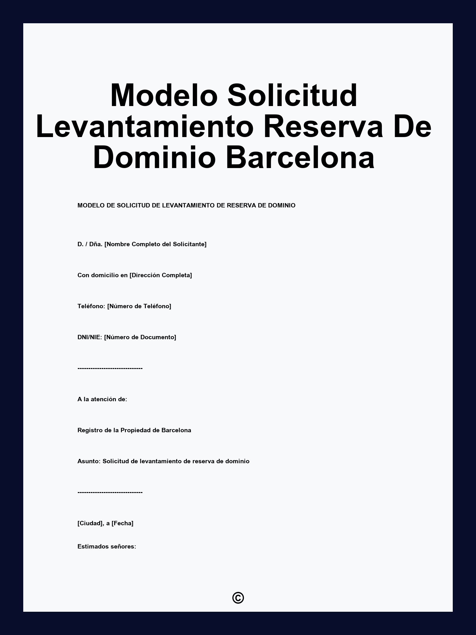 Modelo Solicitud Levantamiento Reserva De Dominio Barcelona