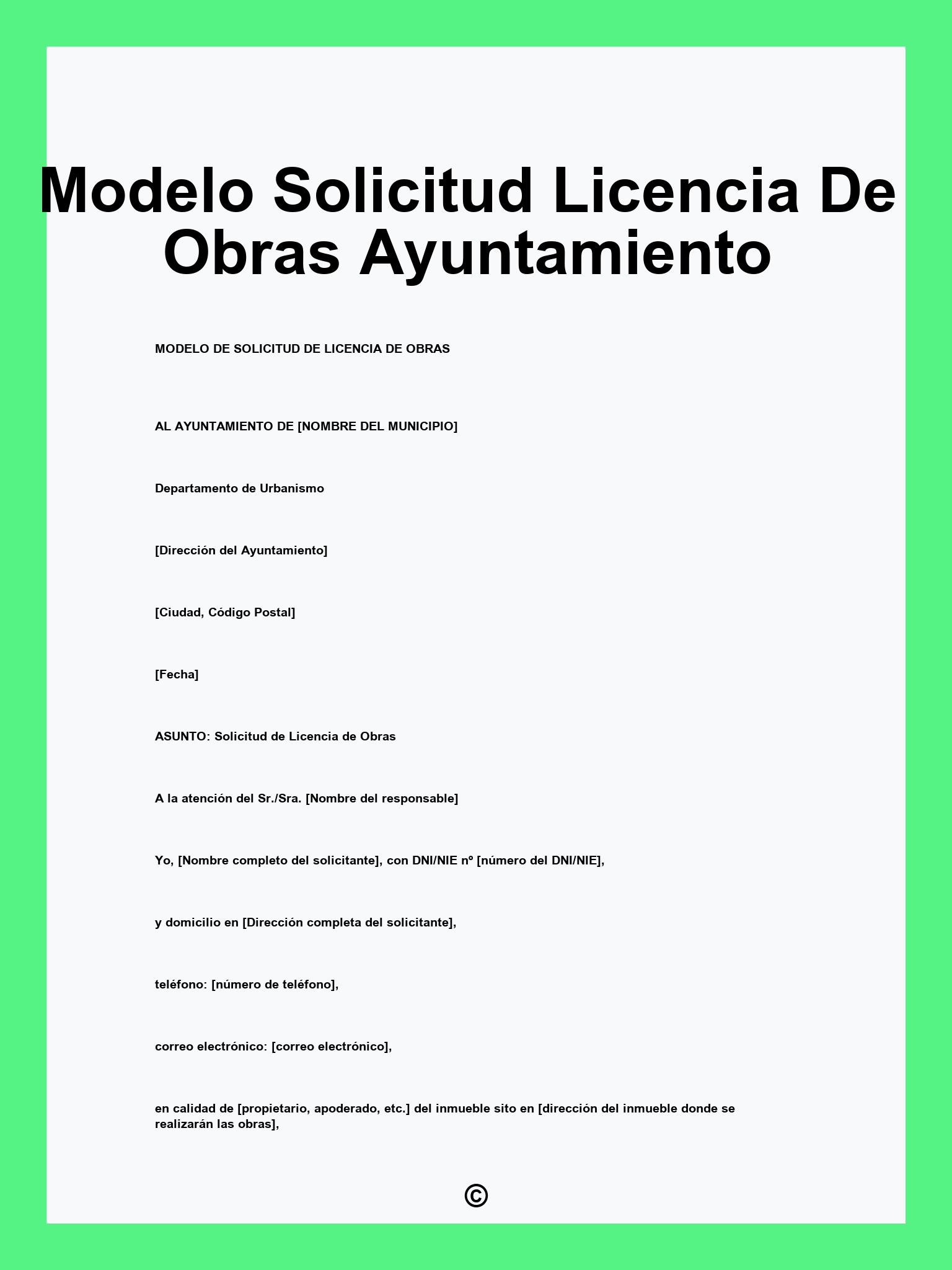 Modelo Solicitud Licencia De Obras Ayuntamiento
