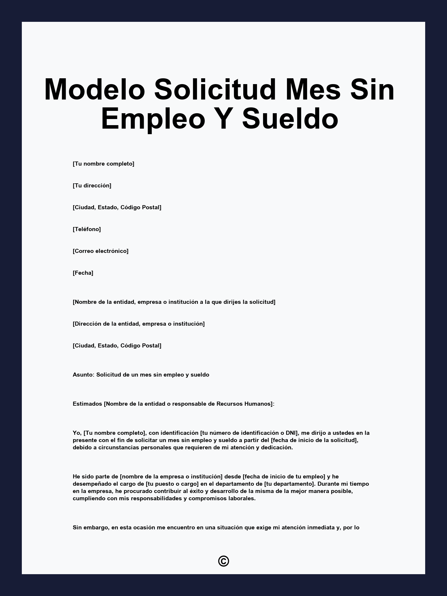 Modelo Solicitud Mes Sin Empleo Y Sueldo