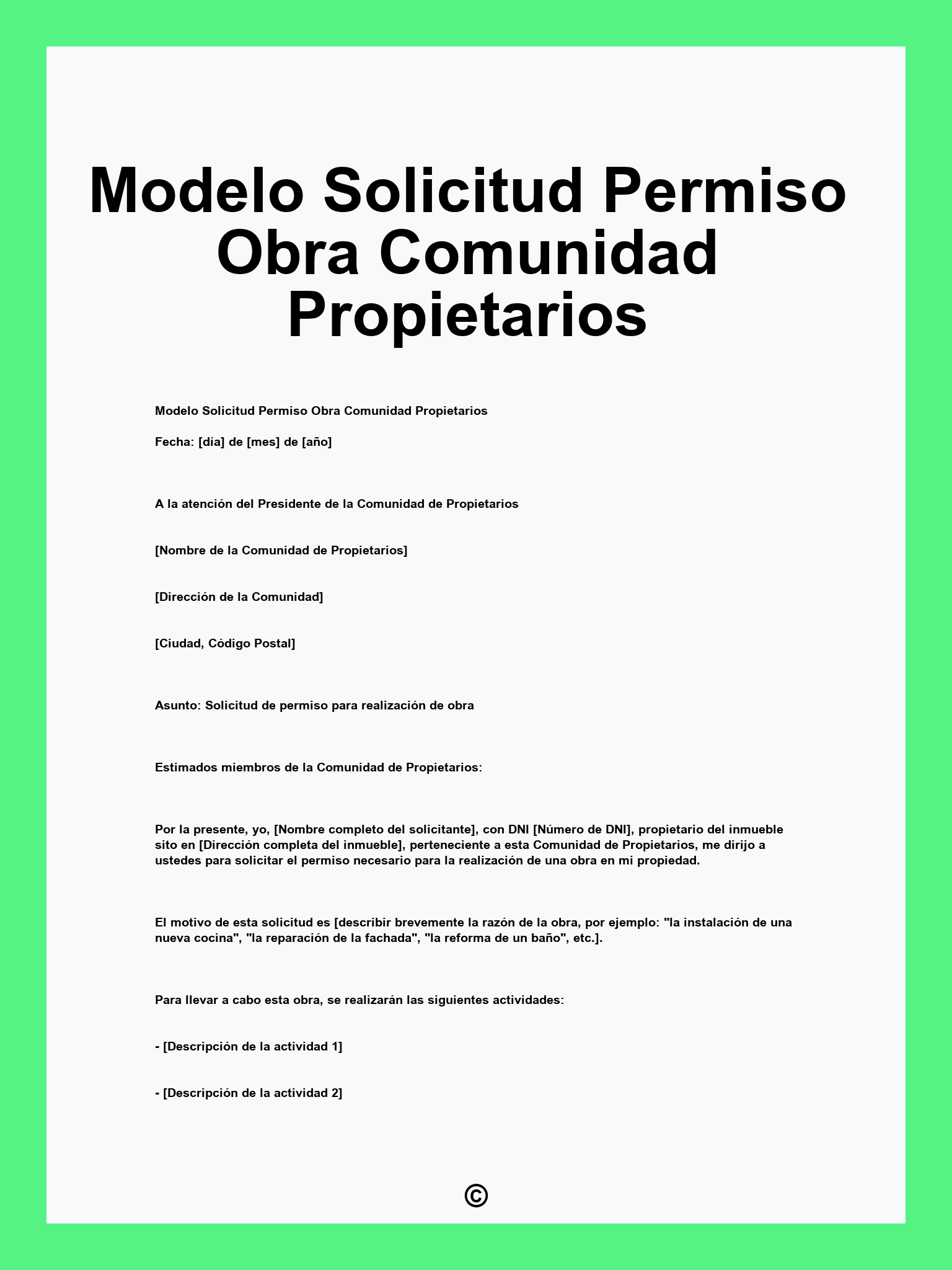 Modelo Solicitud Permiso Obra Comunidad Propietarios