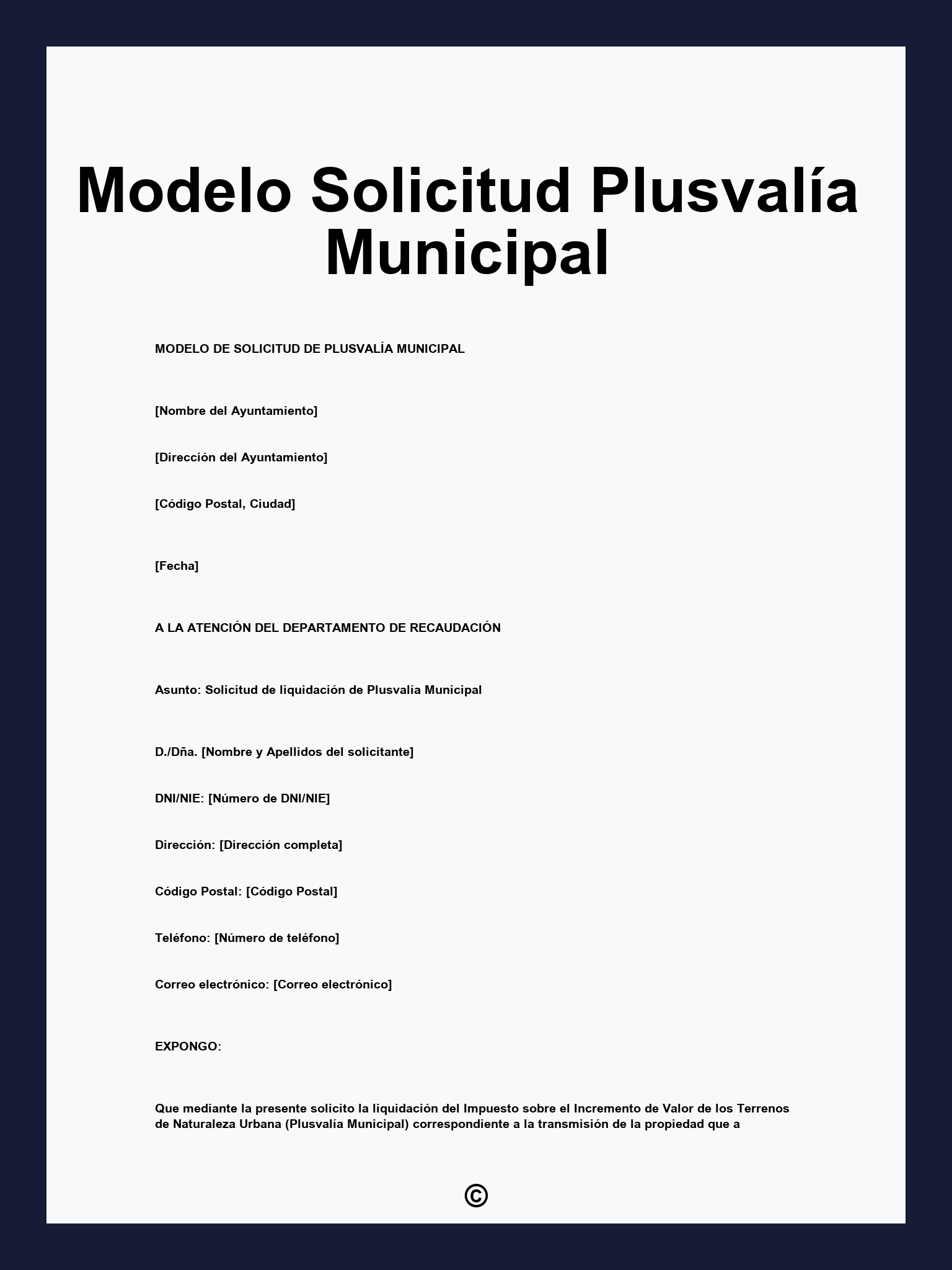 Modelo Solicitud Plusvalía Municipal