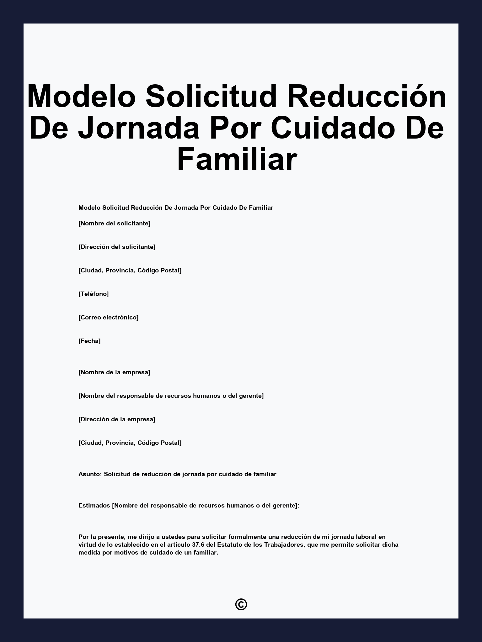 Modelo Solicitud Reducción De Jornada Por Cuidado De Familiar