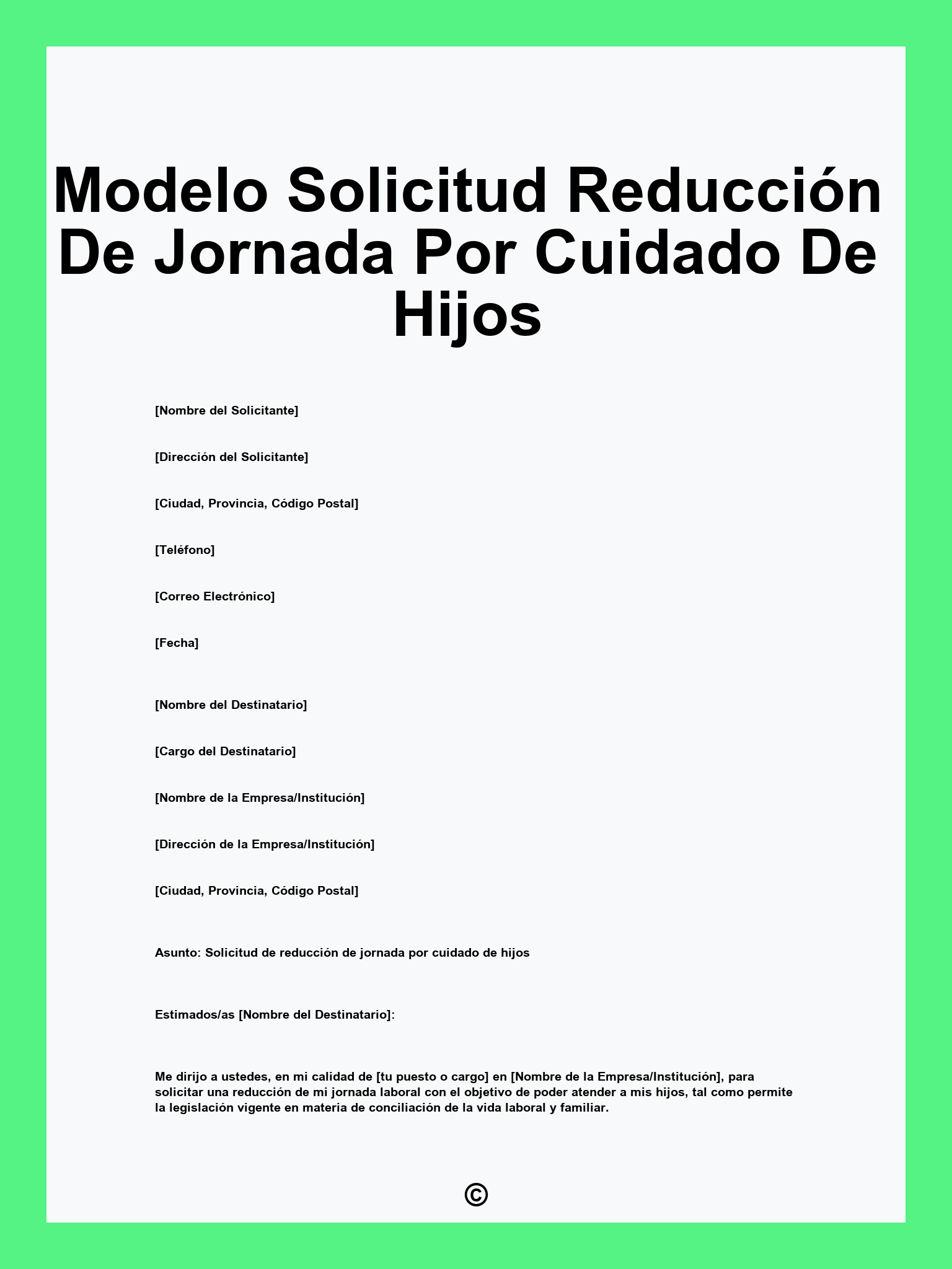 Modelo Solicitud Reducción De Jornada Por Cuidado De Hijos
