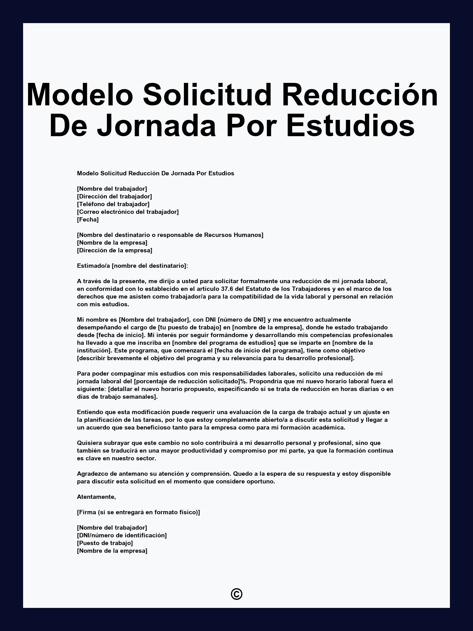 Modelo Solicitud Reducción De Jornada Por Estudios