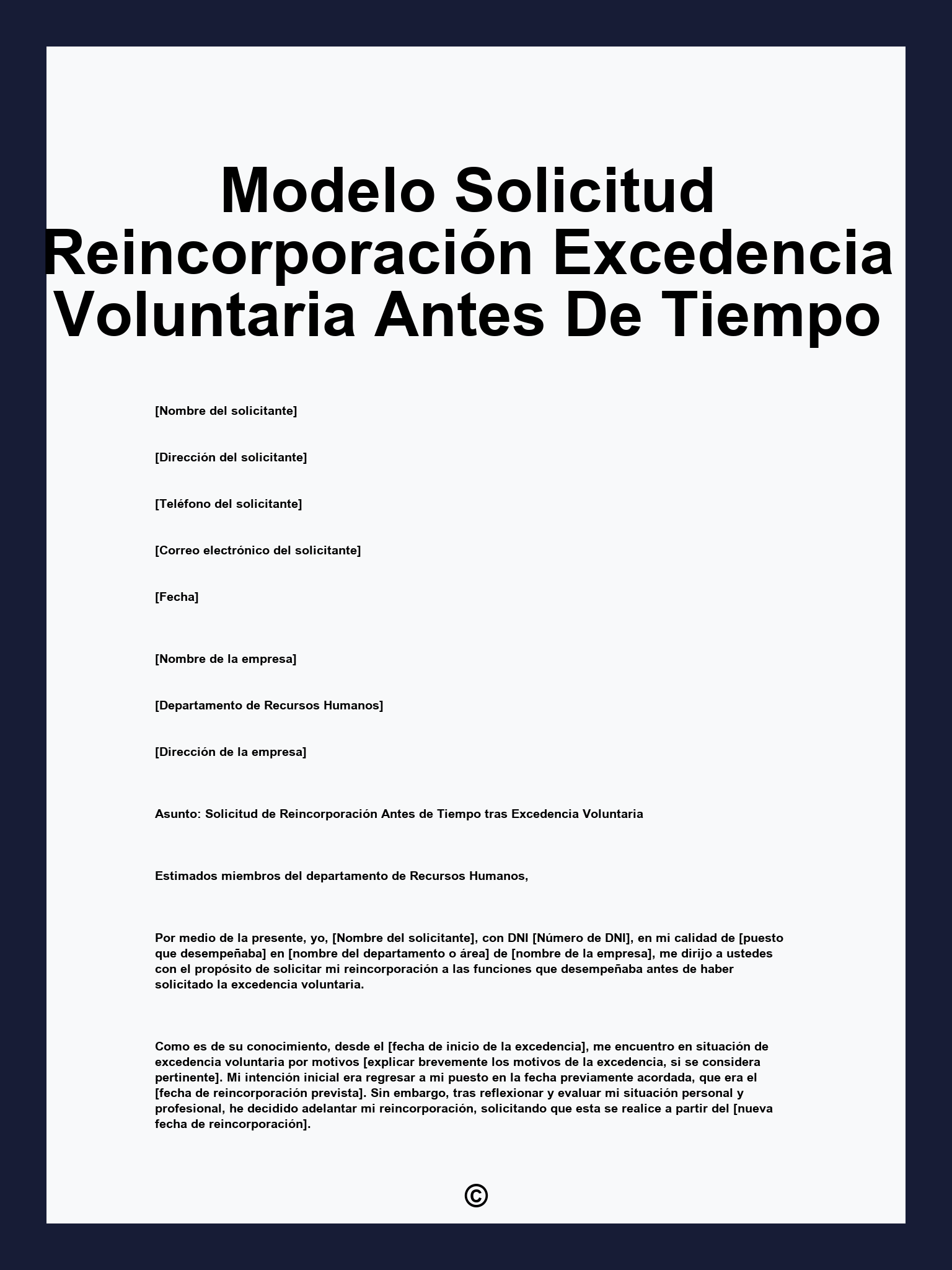 Modelo Solicitud Reincorporación Excedencia Voluntaria Antes De Tiempo