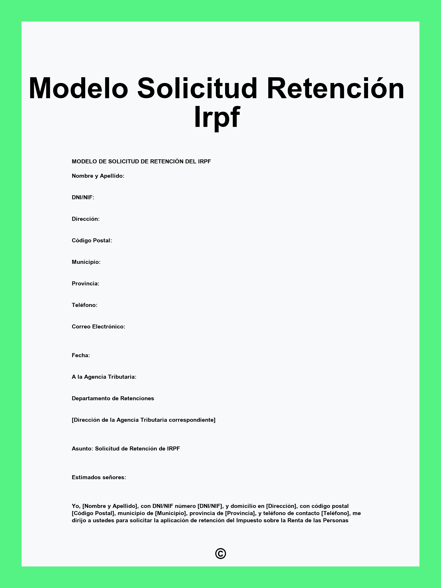 Modelo Solicitud Retención Irpf