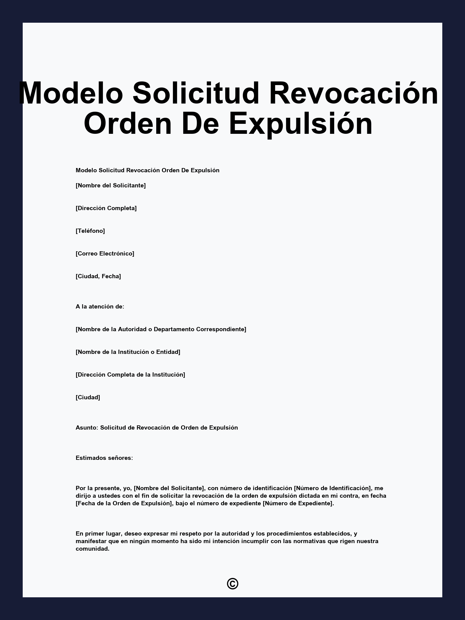 Modelo Solicitud Revocación Orden De Expulsión