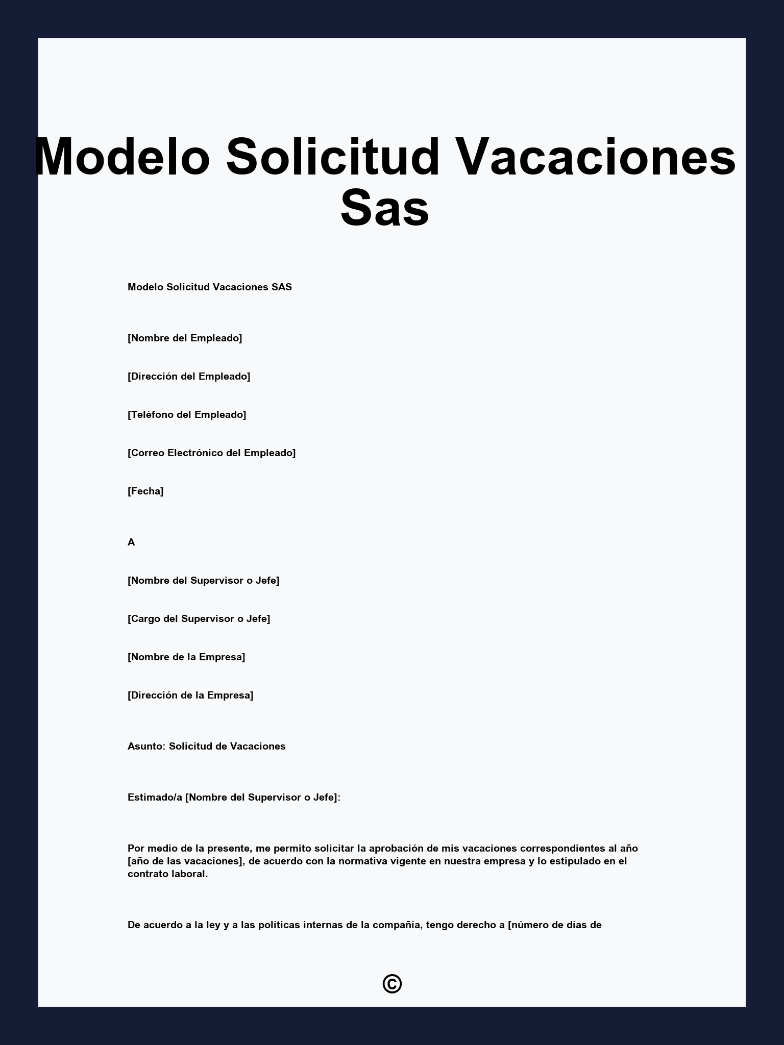 Modelo Solicitud Vacaciones Sas