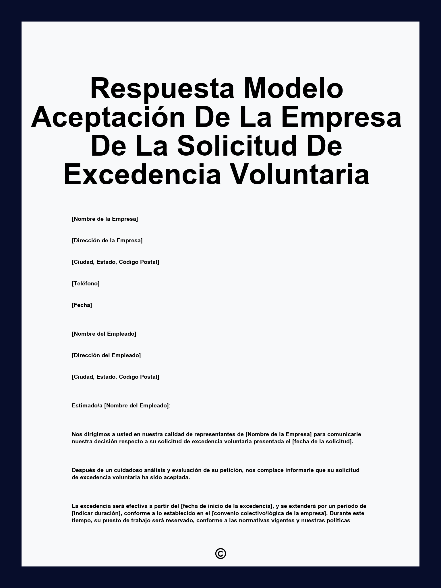 Respuesta Modelo Aceptación De La Empresa De La Solicitud De Excedencia Voluntaria
